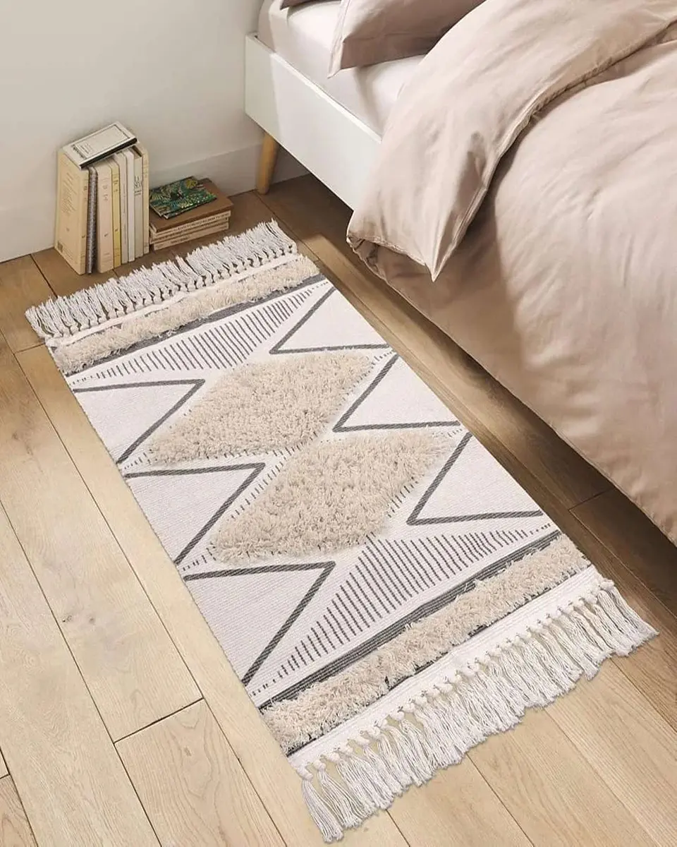 Pack de 2 Alfombra de Lino Bajada de Cama estilo Boho medida 60 cm x 90 cm 6