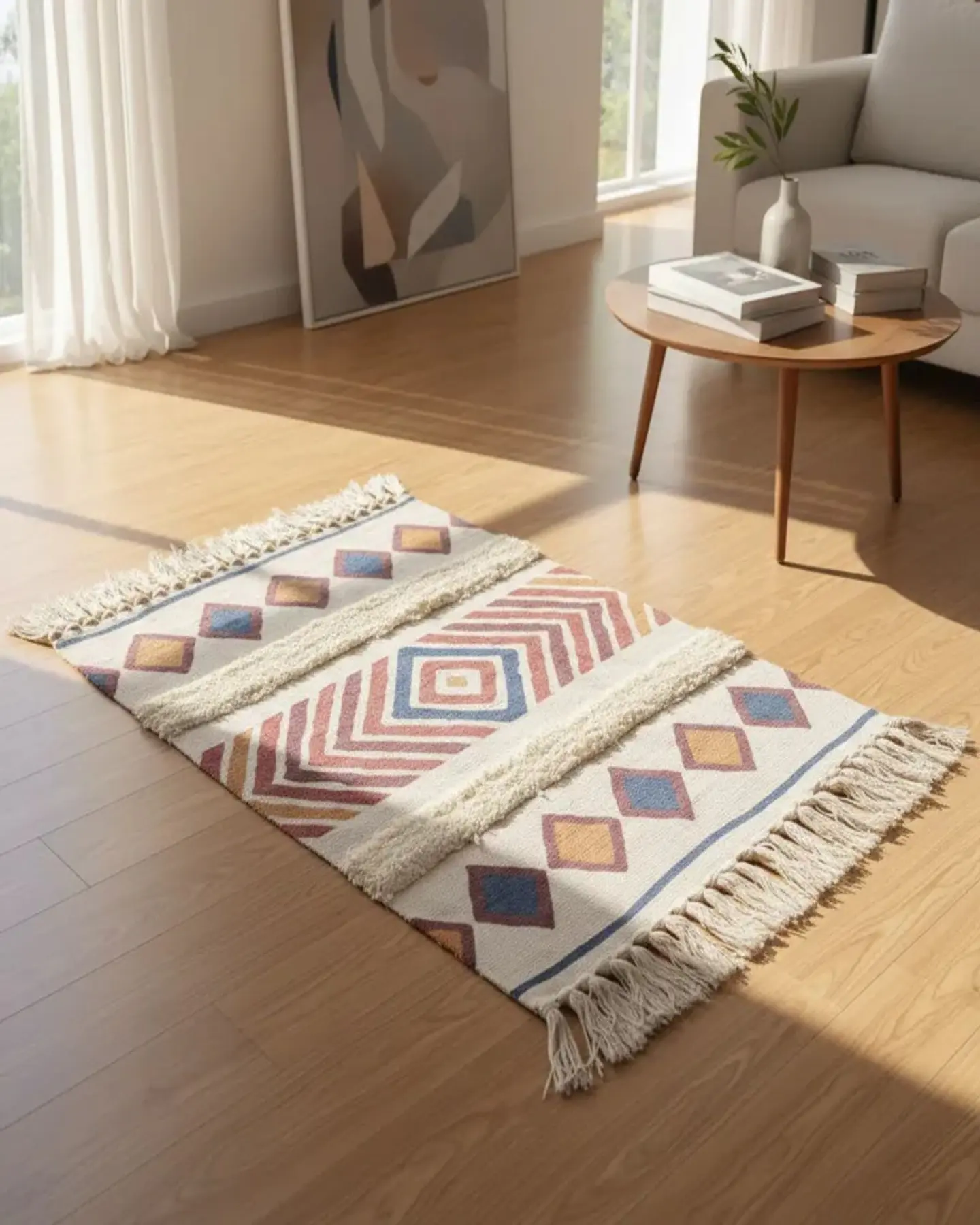 Pack de 2 Alfombra de Lino Bajada de Cama estilo Boho medida 60 cm x 90 cm 5