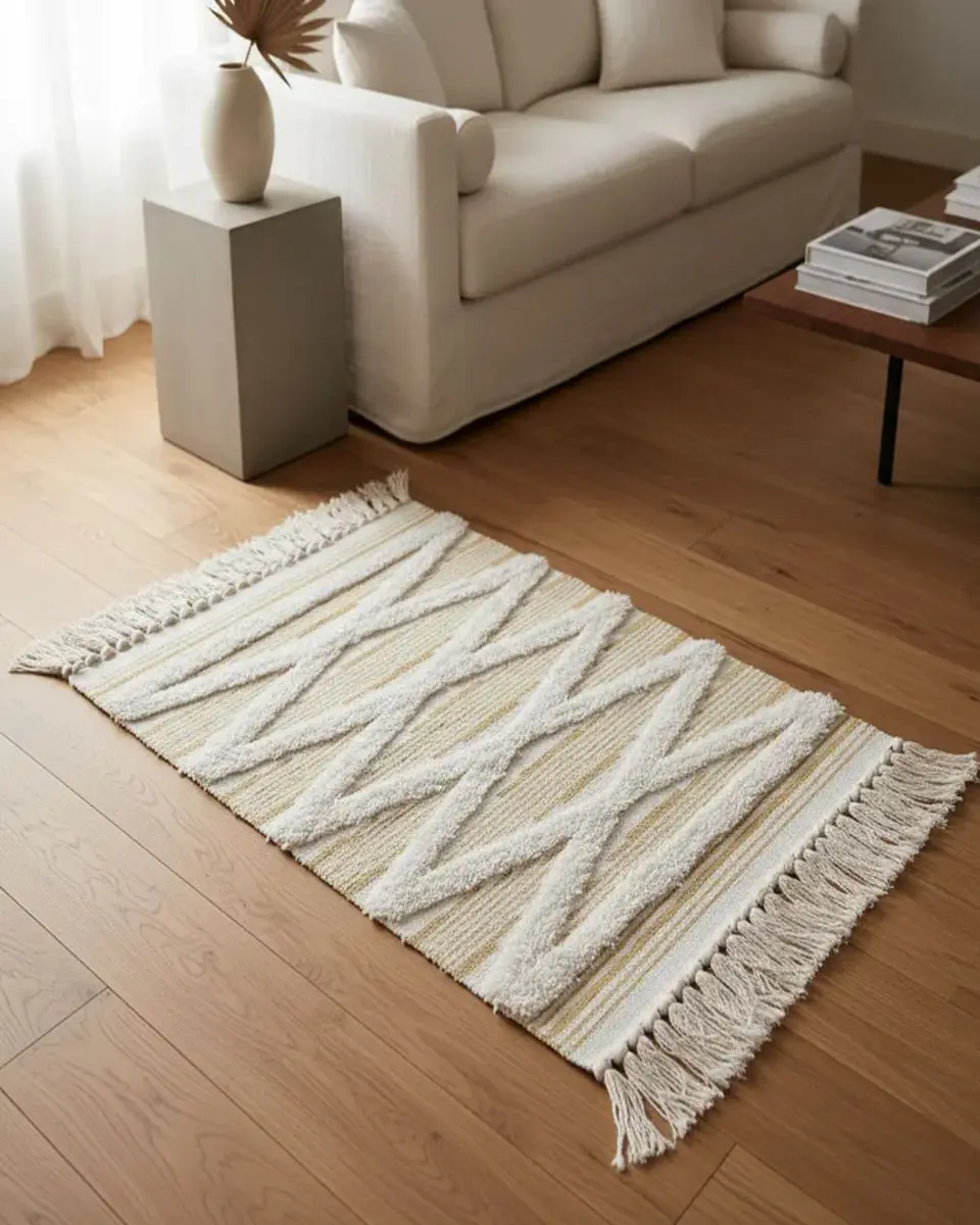 Pack de 2 Alfombra de Lino Bajada de Cama estilo Boho medida 60 cm x 90 cm 1