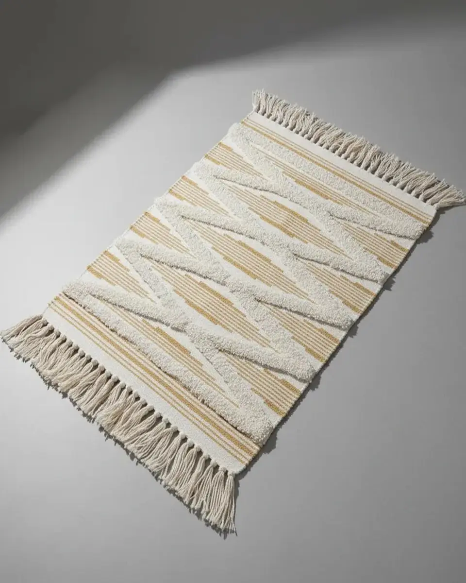 Pack de 2 Alfombra de Lino Bajada de Cama estilo Boho medida 60 cm x 90 cm 2