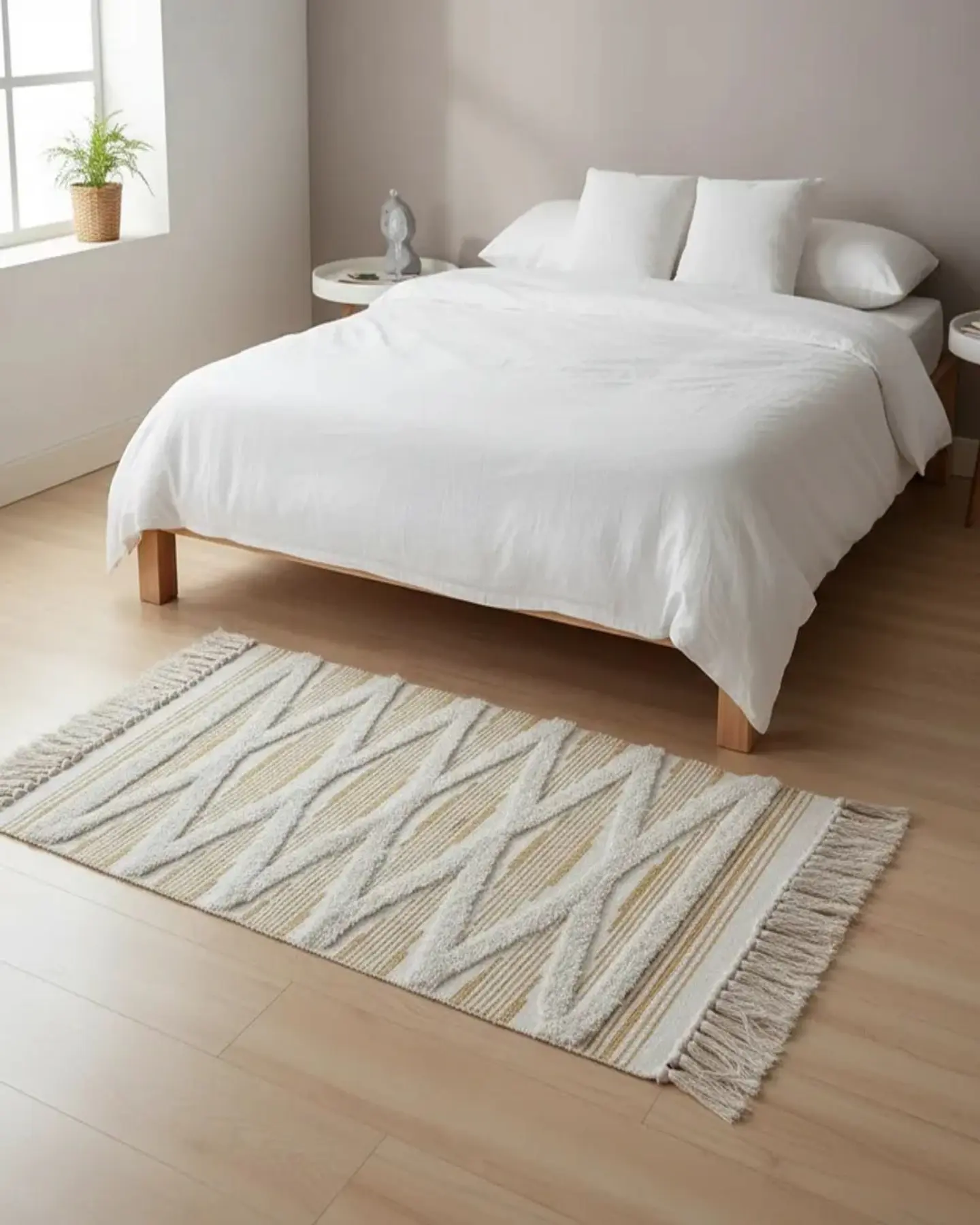 Pack de 2 Alfombra de Lino Bajada de Cama estilo Boho medida 60 cm x 90 cm 4