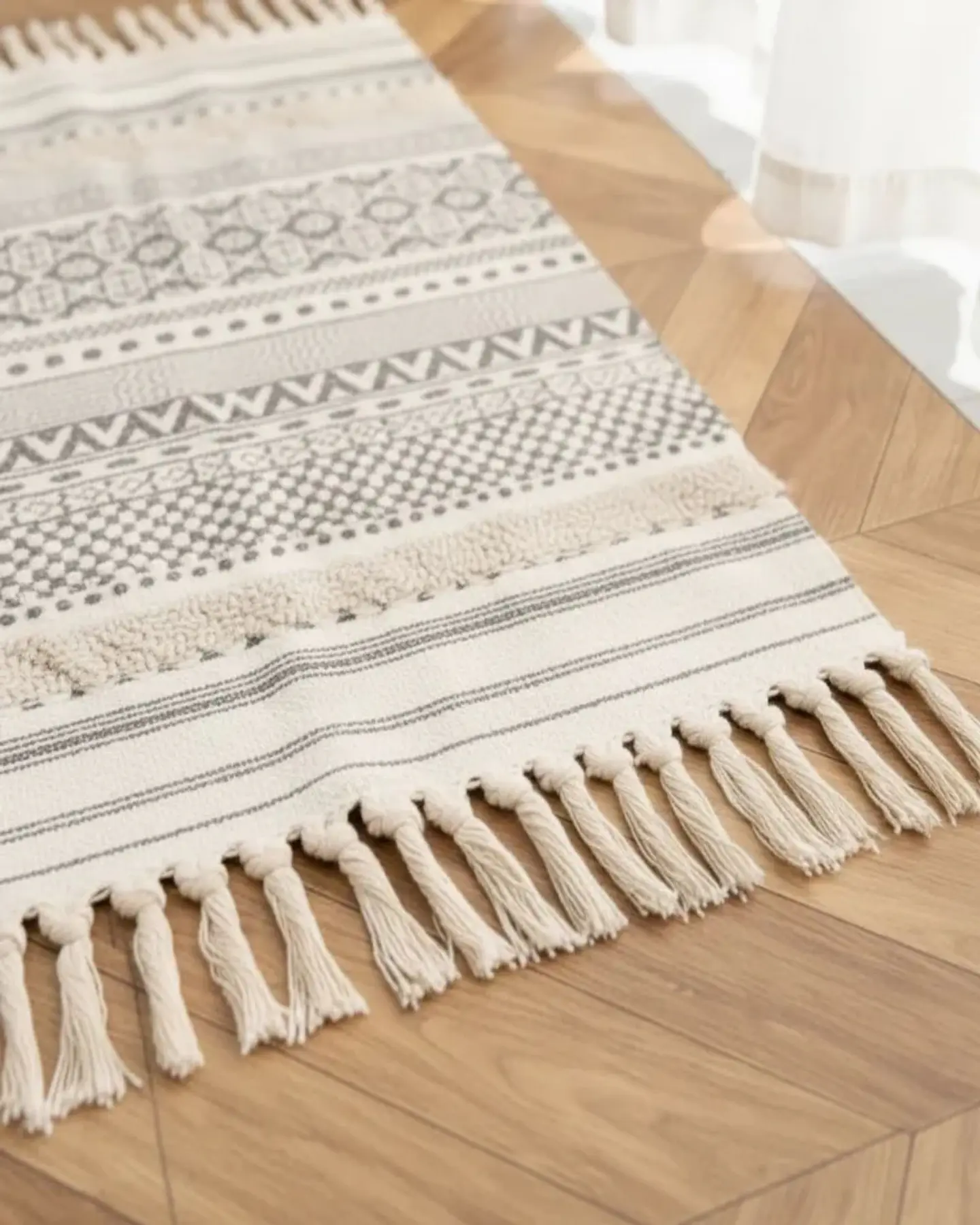 Pack de 2 Alfombra de Lino Bajada de Cama estilo Boho medida 60 cm x 90 cm 1