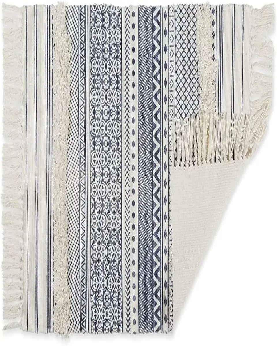 Pack de 2 Alfombra de Lino Bajada de Cama estilo Boho medida 60 cm x 90 cm 3