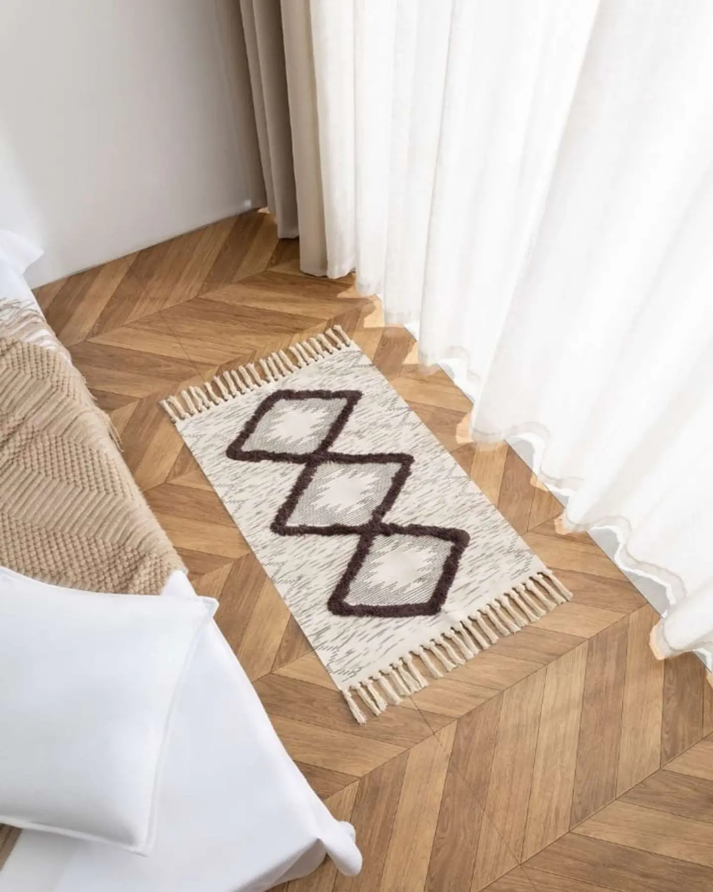 Pack de 2 Alfombra de Lino Bajada de Cama estilo Boho medida 60 cm x 90 cm 3