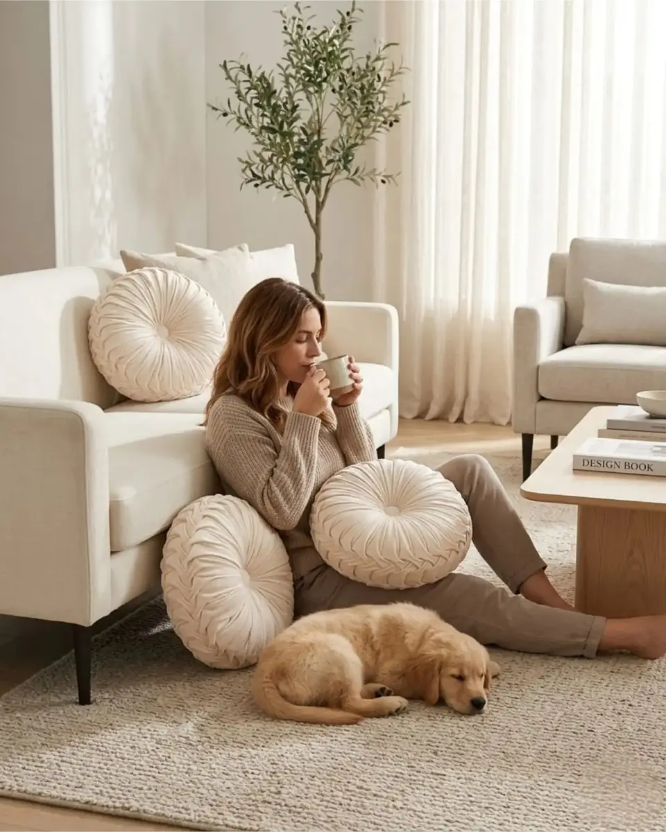 Set De 2 Cojines Rueda Terciopelo Redondo Sofa Decorativo 5