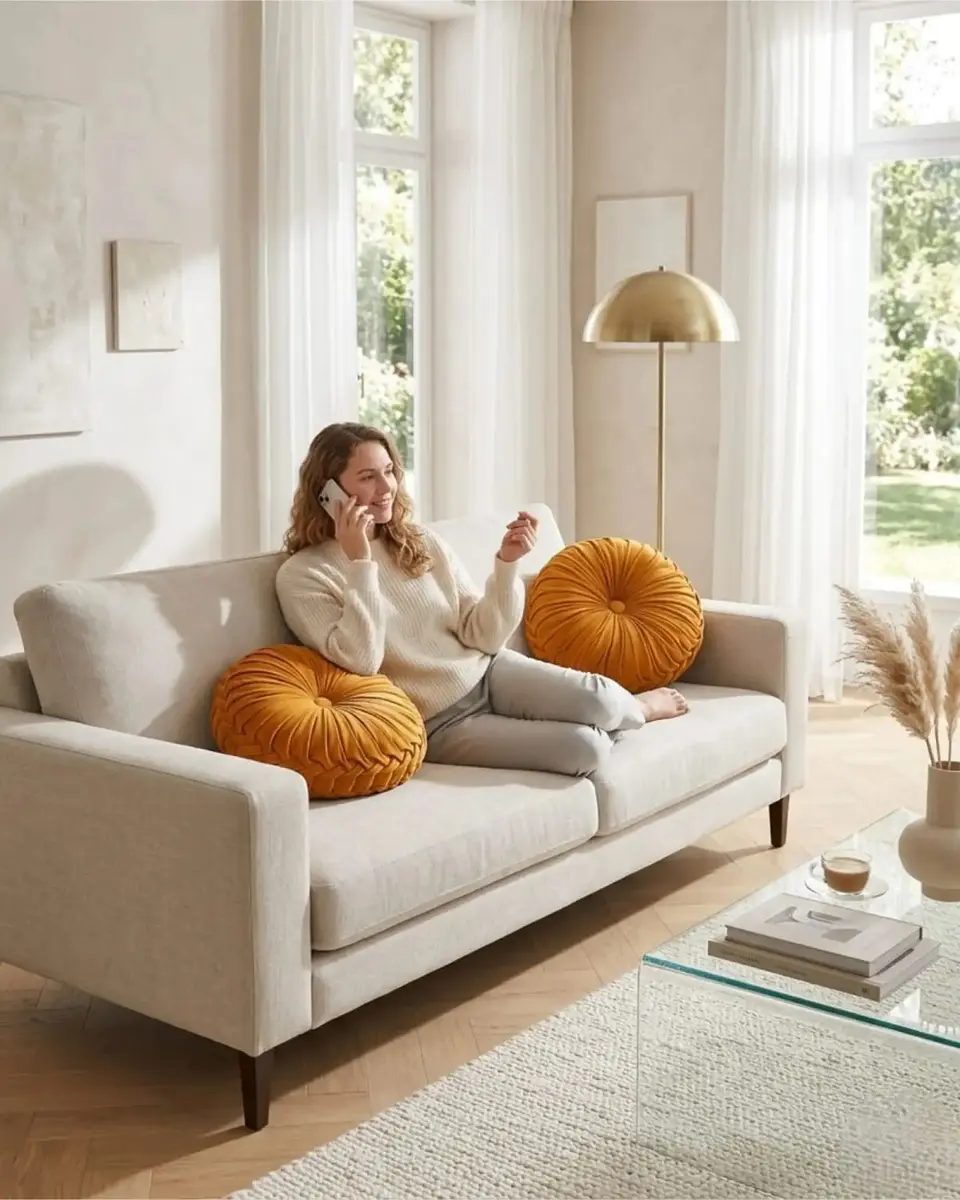 Cojin Rueda Terciopelo Redondo Sofa Decorativo Salon 1