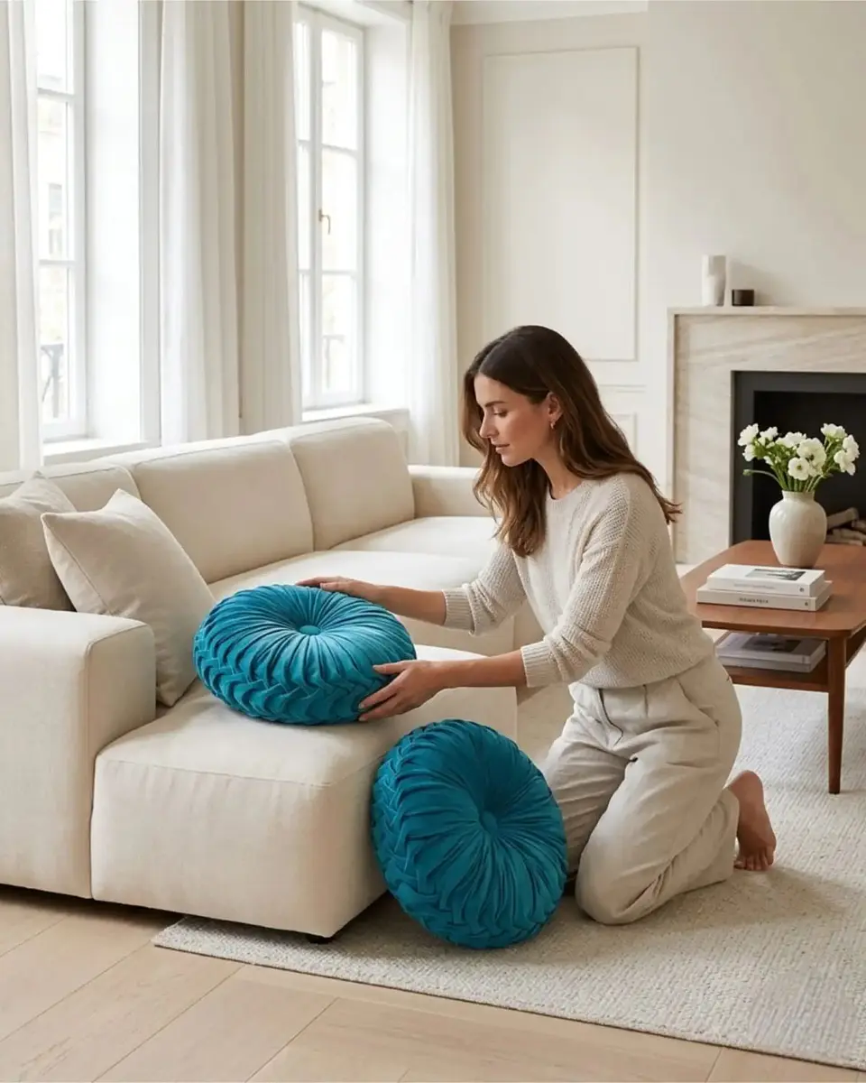 Cojin Rueda Terciopelo Redondo Sofa Decorativo Salon 4