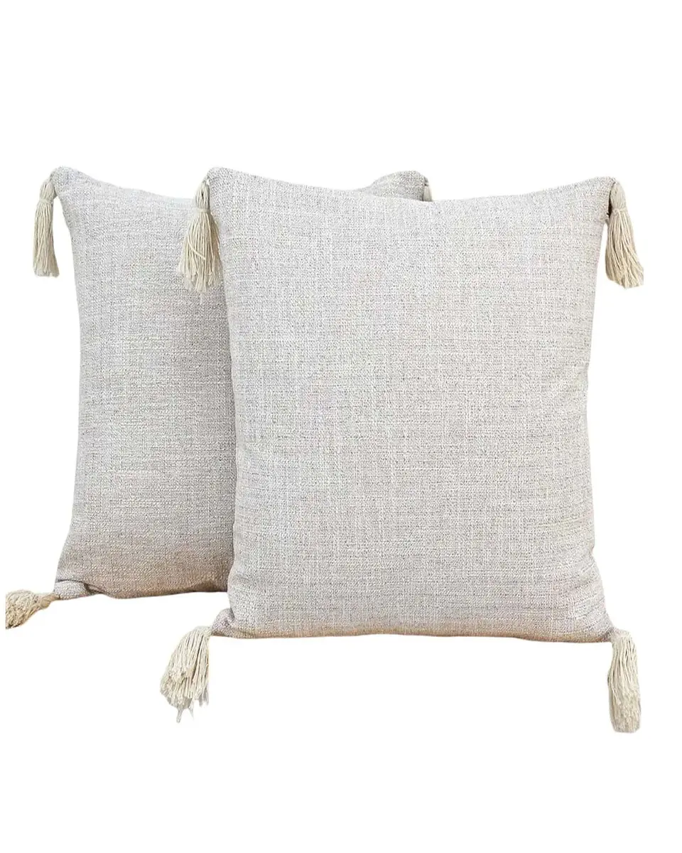 Pack de 2 Fundas de cojin cuadradas  chenille con borlas  con relleno 1
