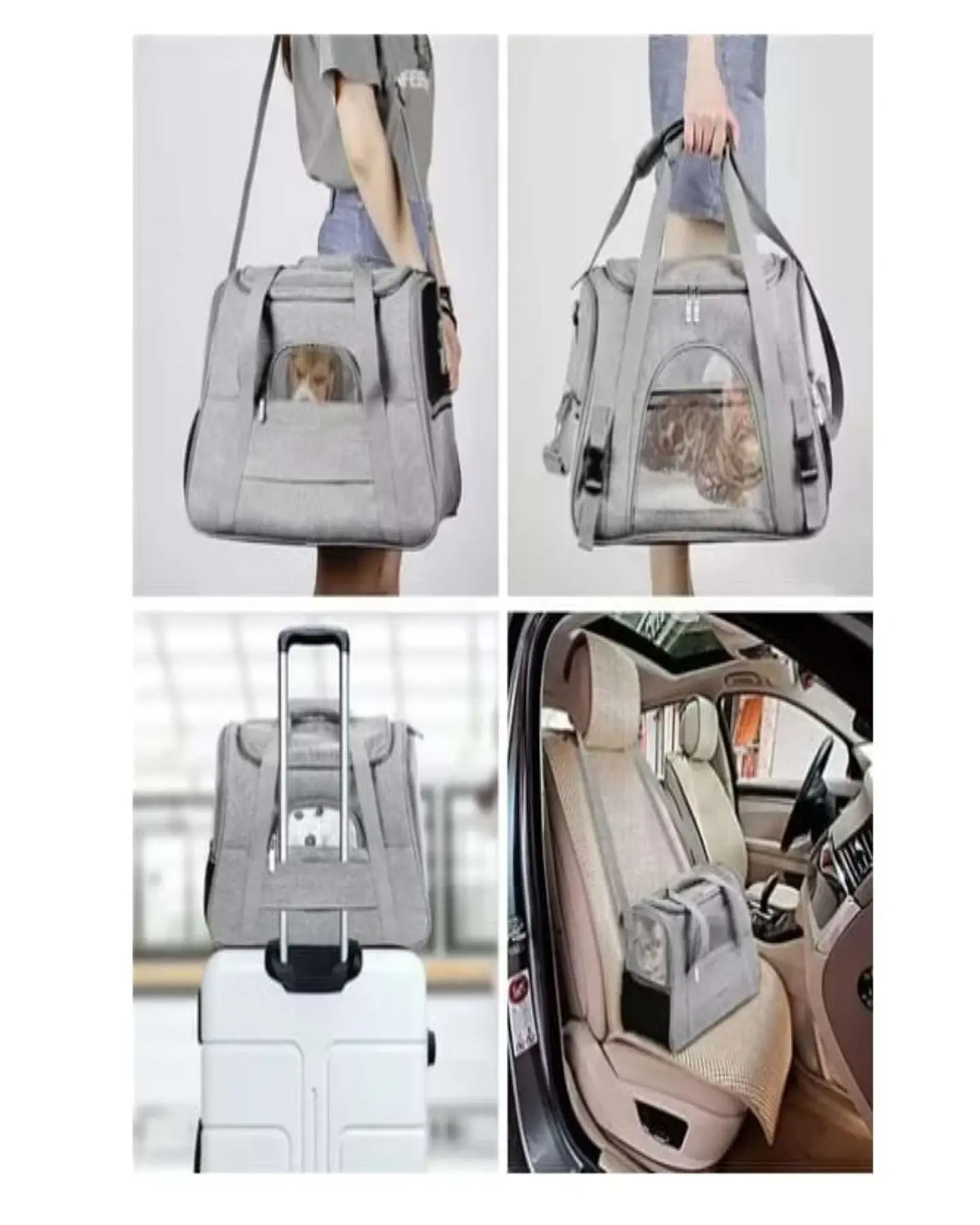 Bolso Transportador Respirable de Mascota Para Perro y Gato gris 4