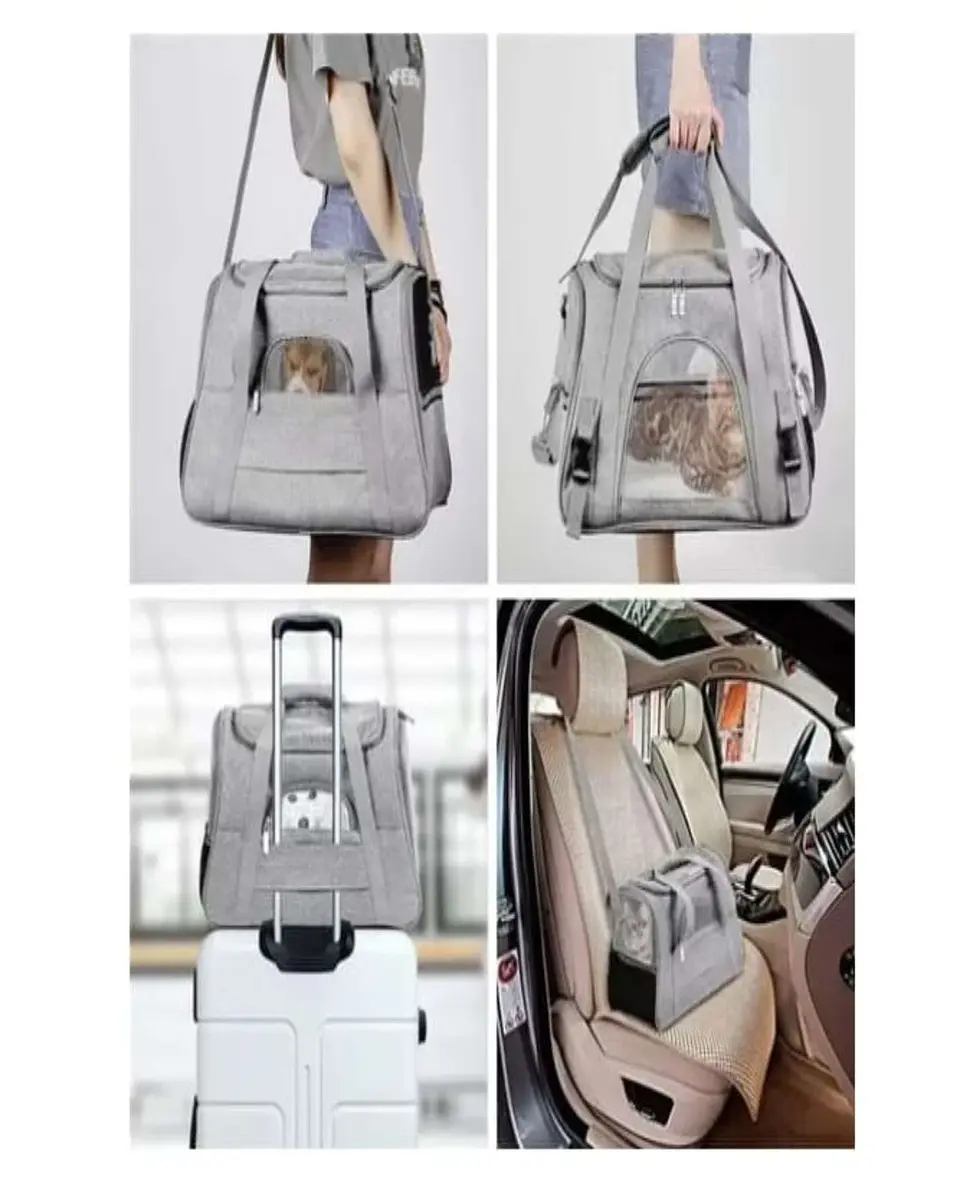 Bolso Transportador Respirable de Mascota Para Perro y Gato gris 4