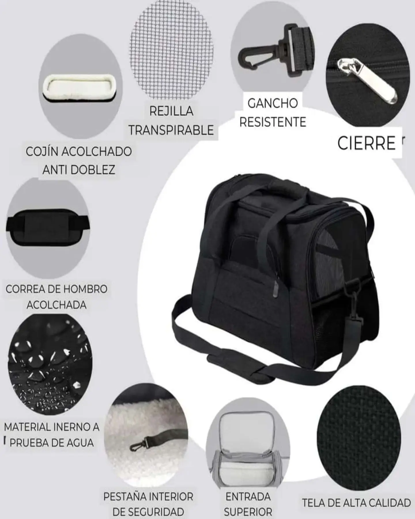 Bolso Transportador Respirable de Mascota Para Perro y Gato Negro 3