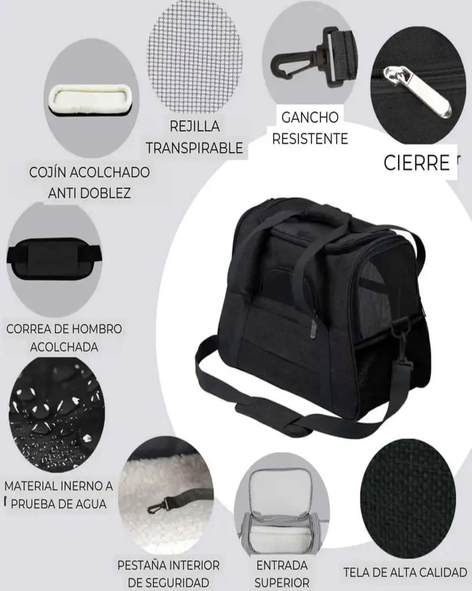 Bolso Transportador Respirable de Mascota Para Perro y Gato Negro 3