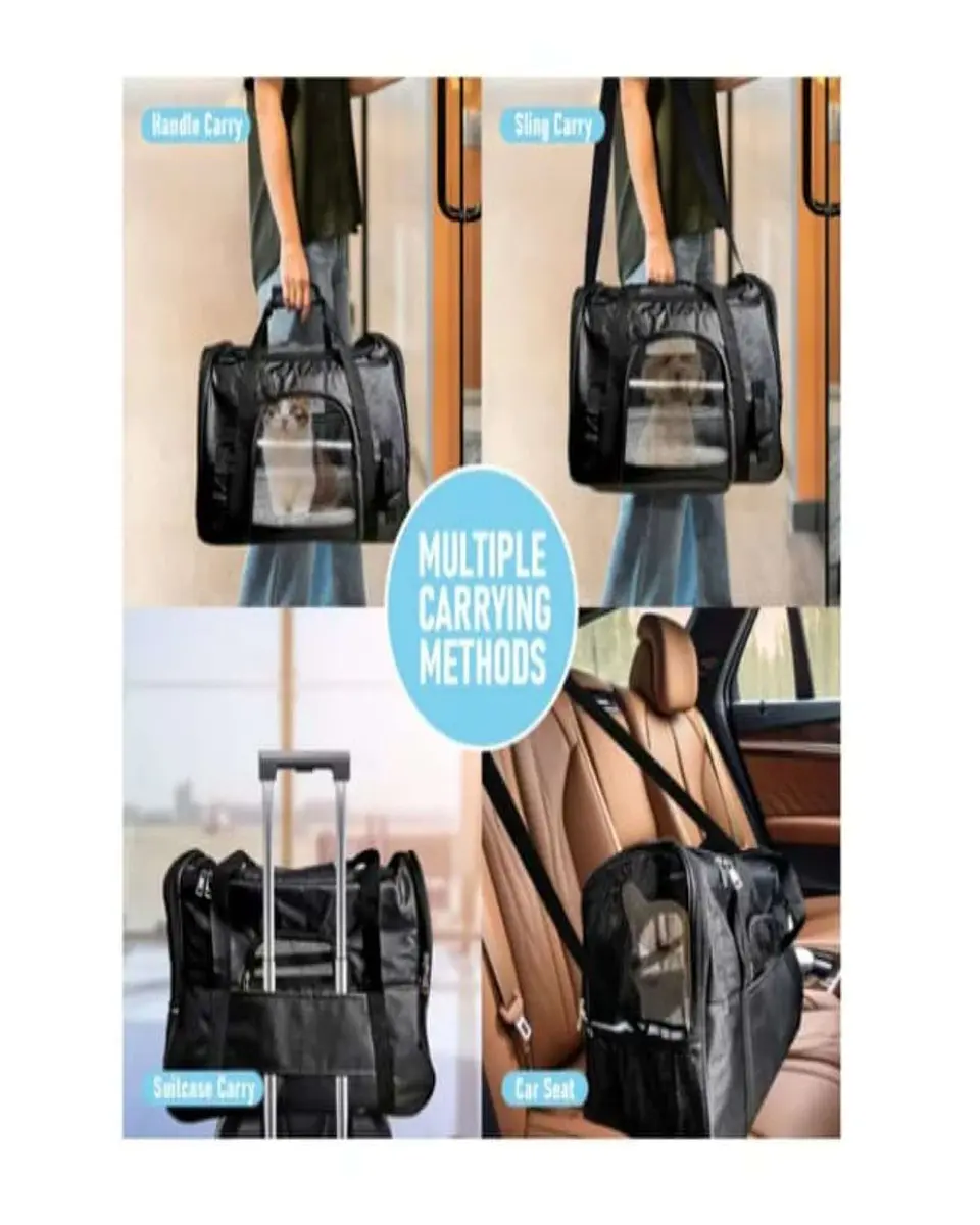 Bolso Transportador Respirable de Mascota Para Perro y Gato Negro 4