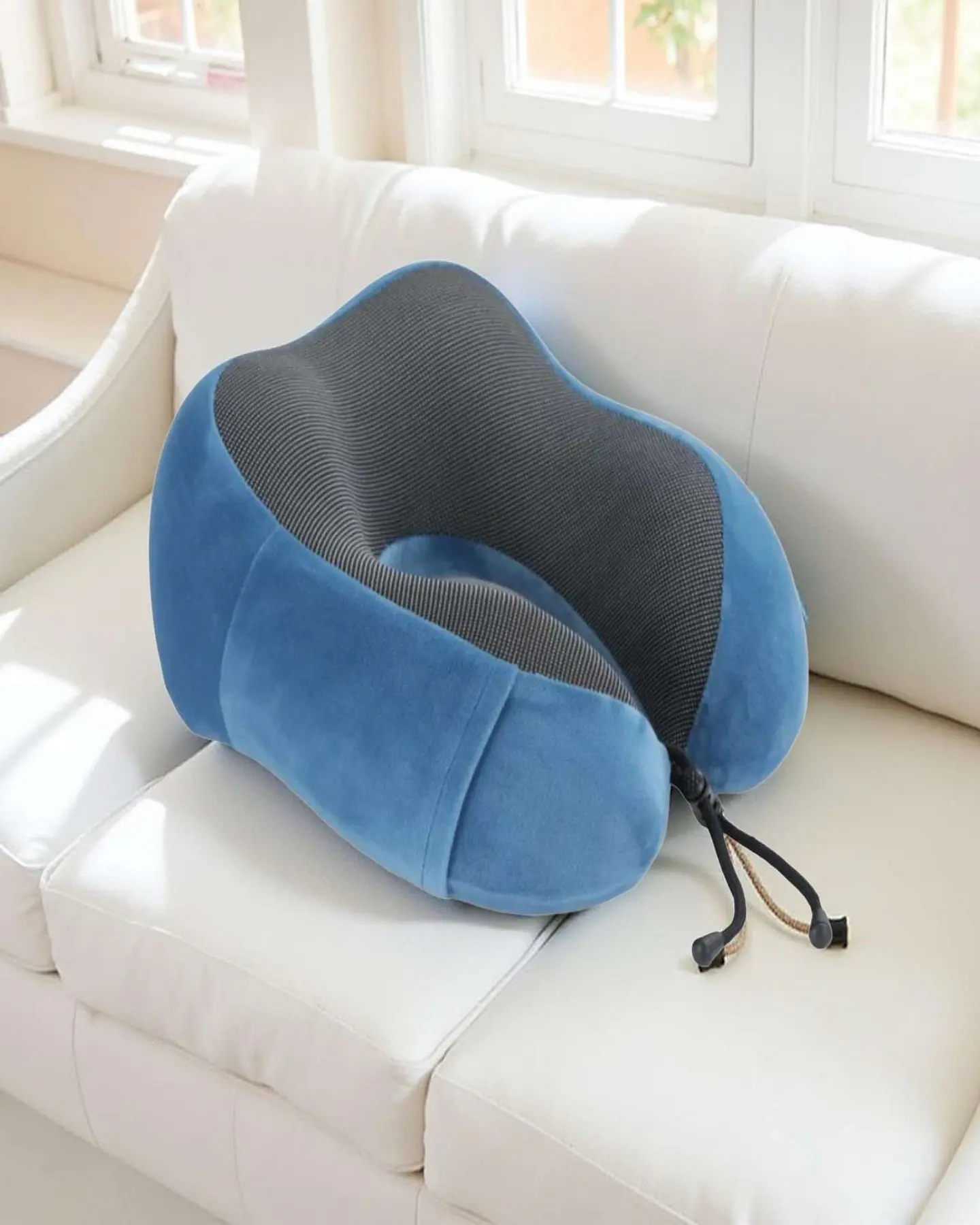 Cómoda Almohada De Cuello Viaje tela magnetica Azul 3
