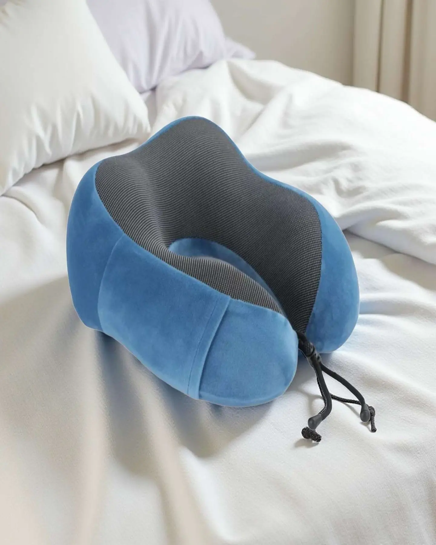 Cómoda Almohada De Cuello Viaje tela magnetica Azul 4