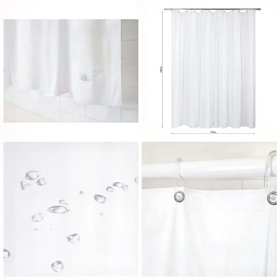 Juego 5 piezas con Cortina de baño de Tela Poliéster y  Forro de Ducha de Plástico 6