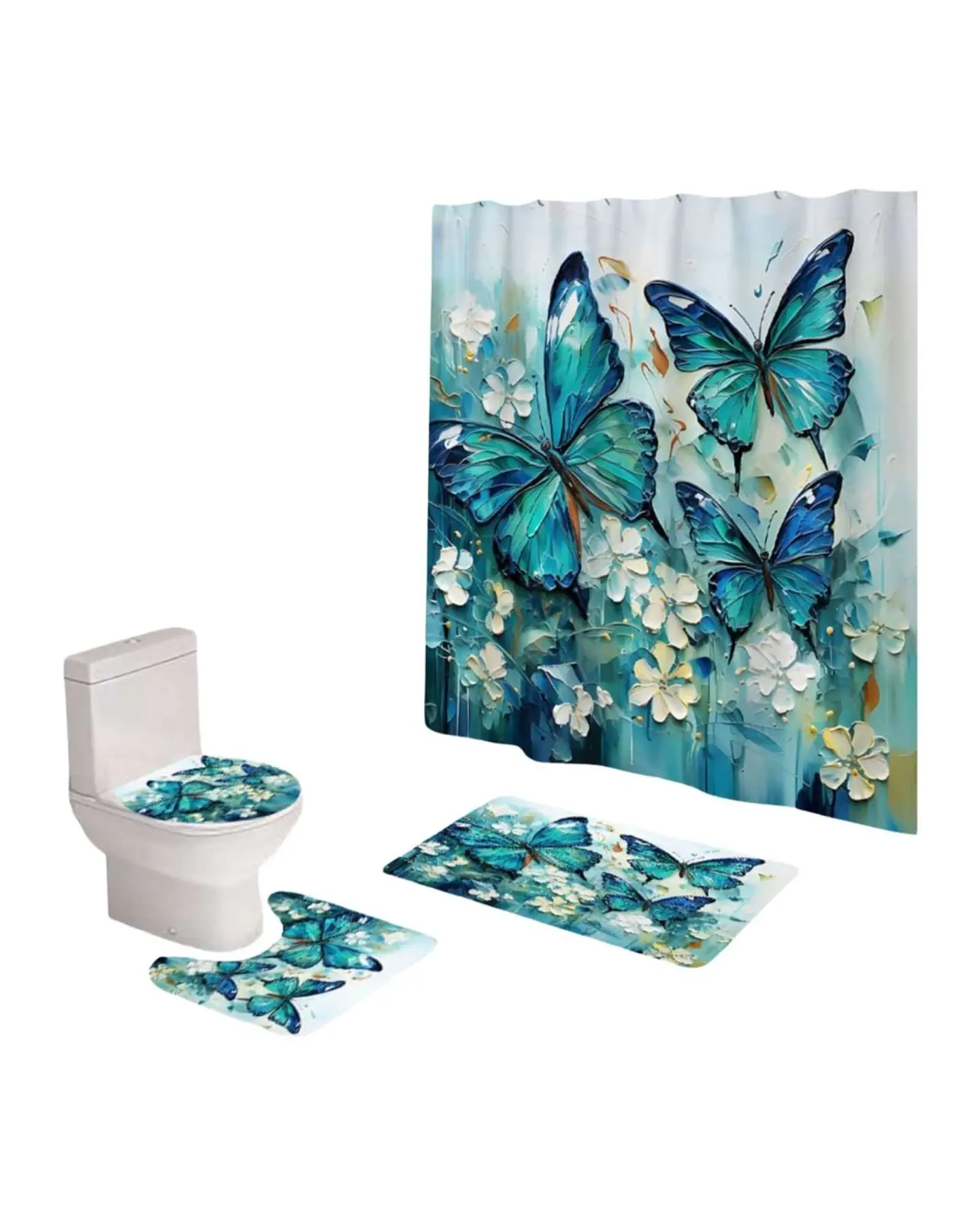 Juego 5 piezas con Cortina de baño de Tela Poliéster y  Forro de Ducha de Plástico 2