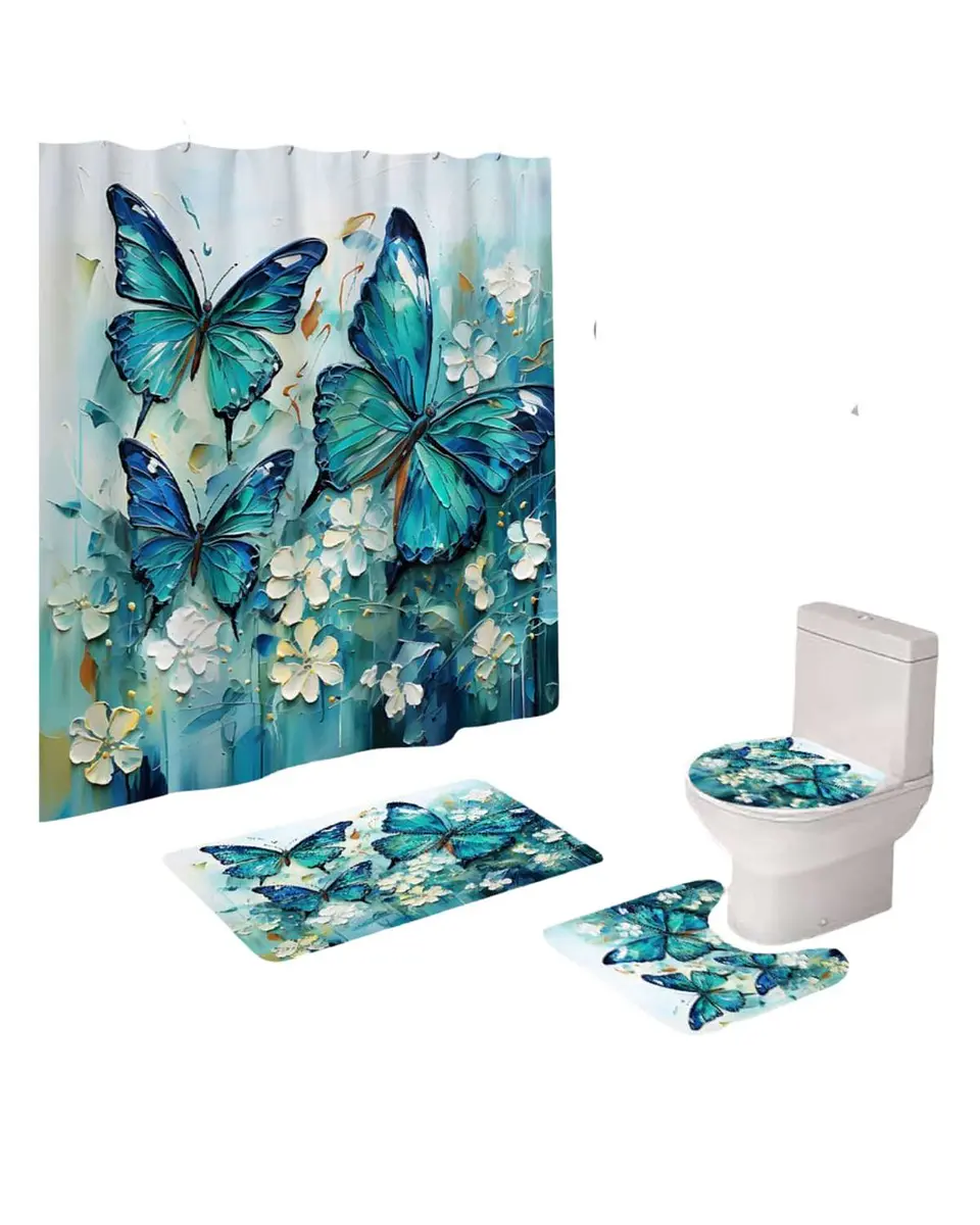 Juego 5 piezas con Cortina de baño de Tela Poliéster y  Forro de Ducha de Plástico 4