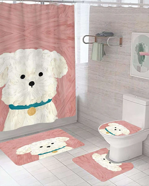 Juego 5 piezas con Cortina de baño de Tela Poliéster y  Forro de Ducha de Plástico