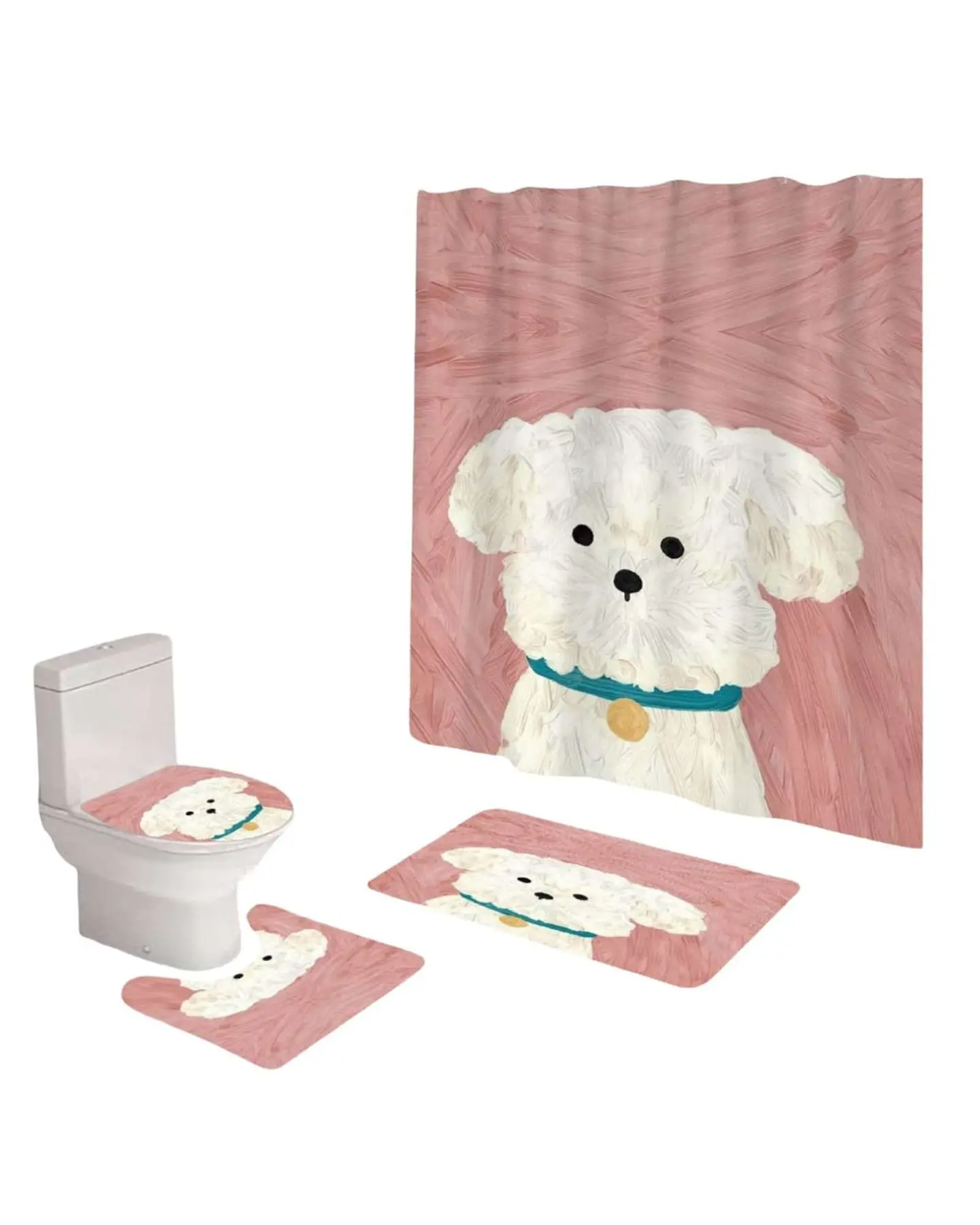 Juego 5 piezas con Cortina de baño de Tela Poliéster y  Forro de Ducha de Plástico 2