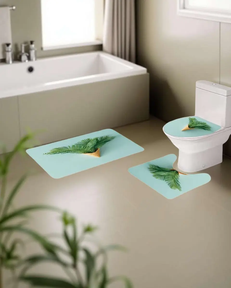 Juego 5 piezas con Cortina de baño de Tela Poliéster y  Forro de Ducha de Plástico 3