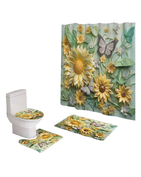 Juego 5 piezas con Cortina de baño de Tela Poliéster y  Forro de Ducha de Plástico