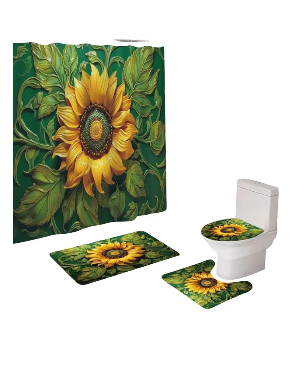 Juego 5 piezas con Cortina de baño de Tela Poliéster y  Forro de Ducha de Plástico 2