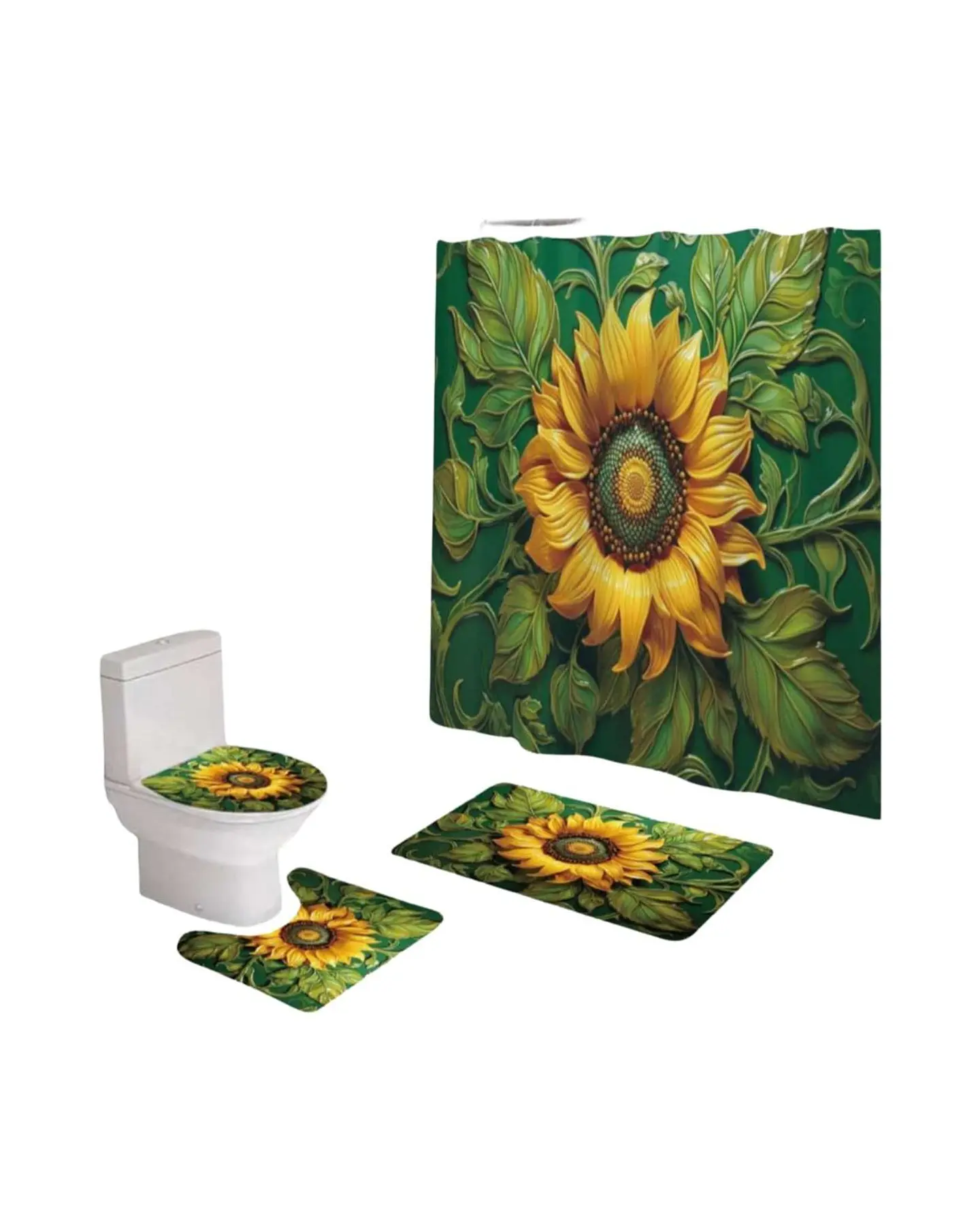 Juego 5 piezas con Cortina de baño de Tela Poliéster y  Forro de Ducha de Plástico 4