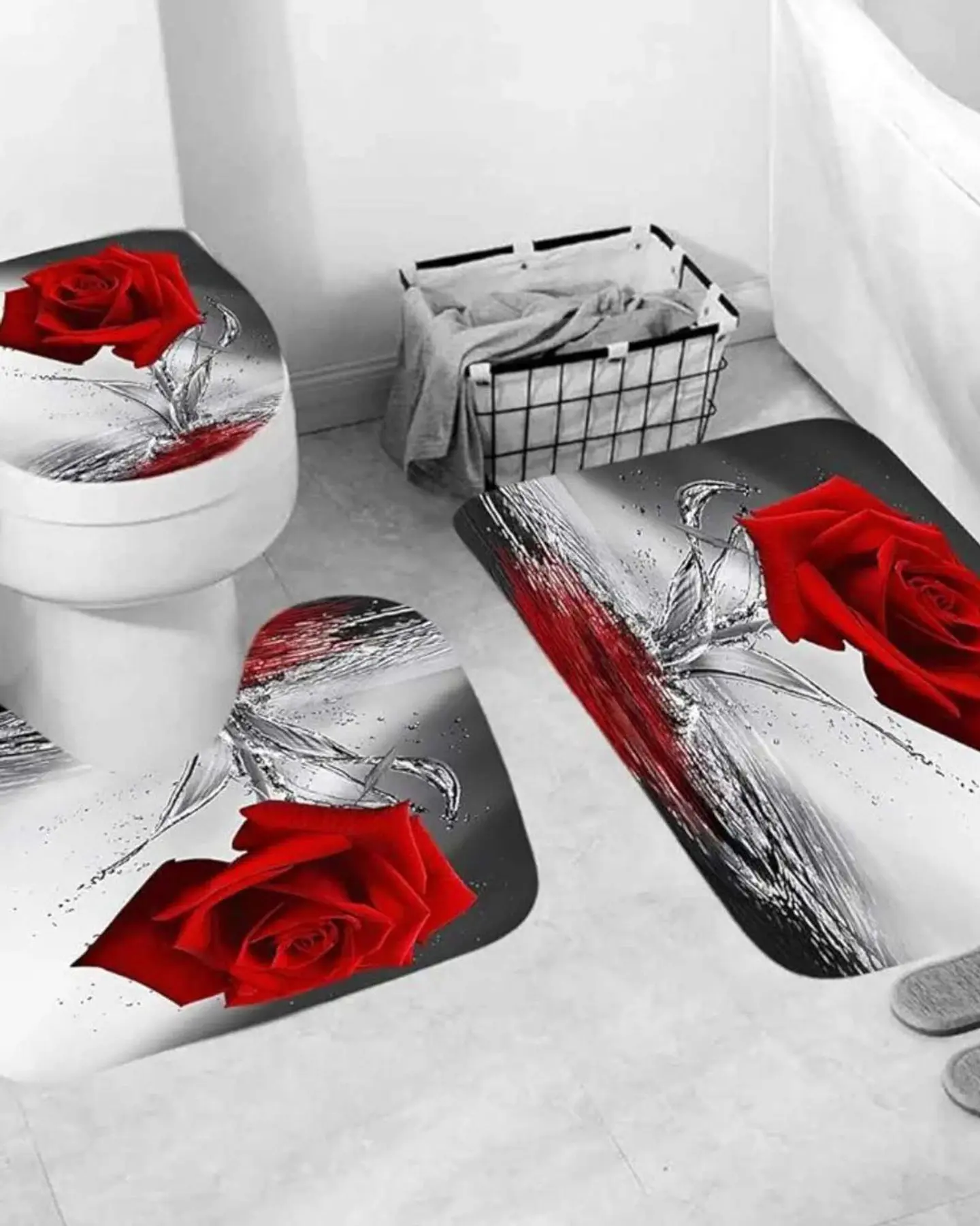 Juego 5 piezas con Cortina de baño de Tela Poliéster y  Forro de Ducha de Plástico 4