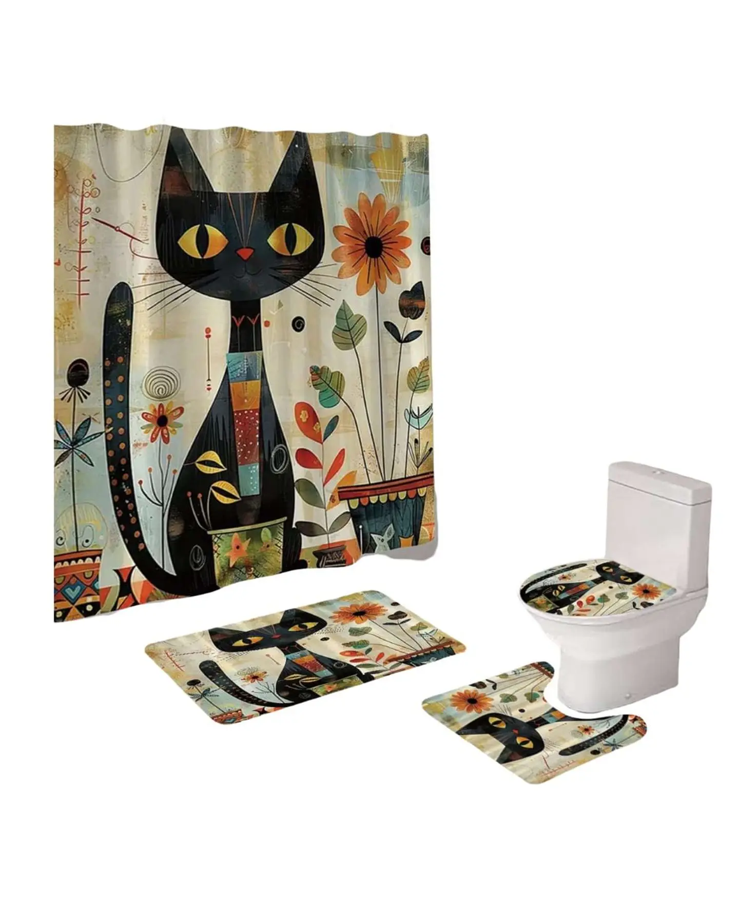 Juego 5 piezas con Cortina de baño de Tela Poliéster y  Forro de Ducha de Plástico 2