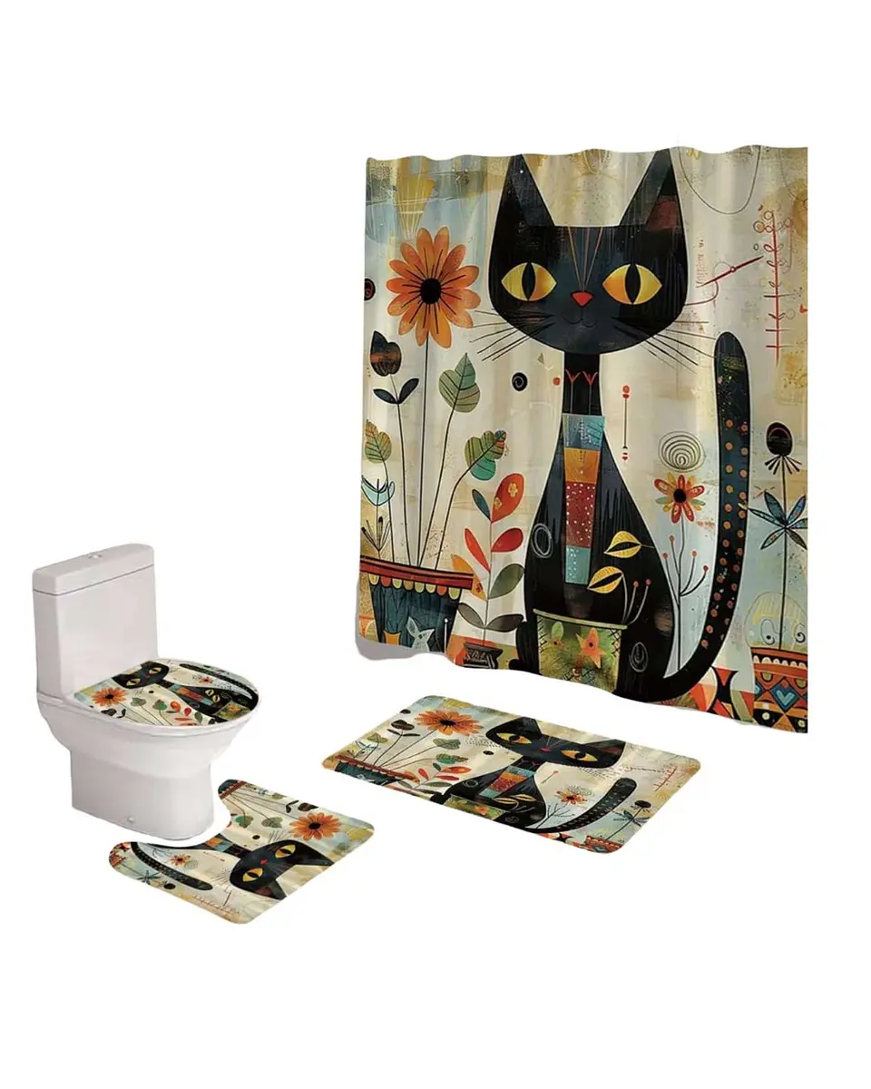 Juego 5 piezas con Cortina de baño de Tela Poliéster y  Forro de Ducha de Plástico 6