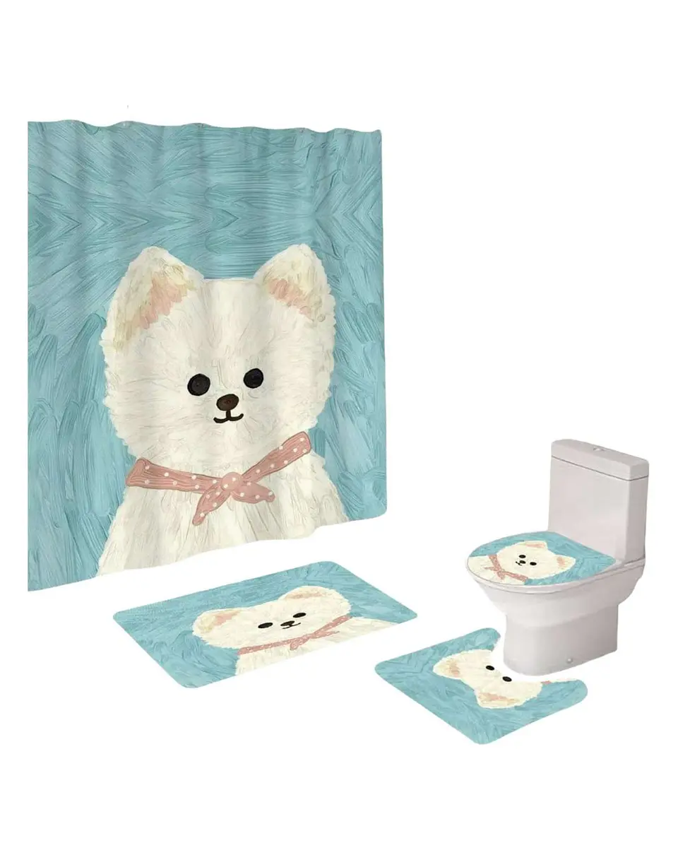 Juego 5 piezas con Cortina de baño de Tela Poliéster y  Forro de Ducha de Plástico 2