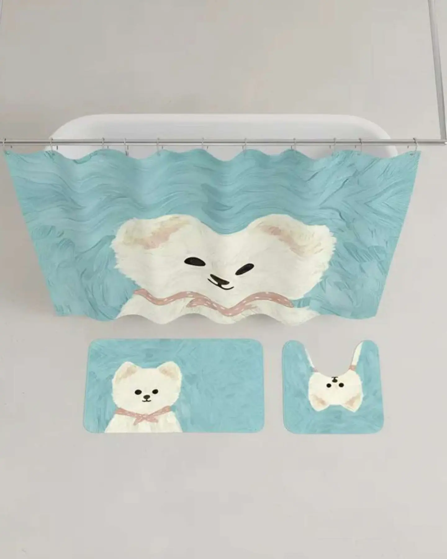 Juego 5 piezas con Cortina de baño de Tela Poliéster y  Forro de Ducha de Plástico 3