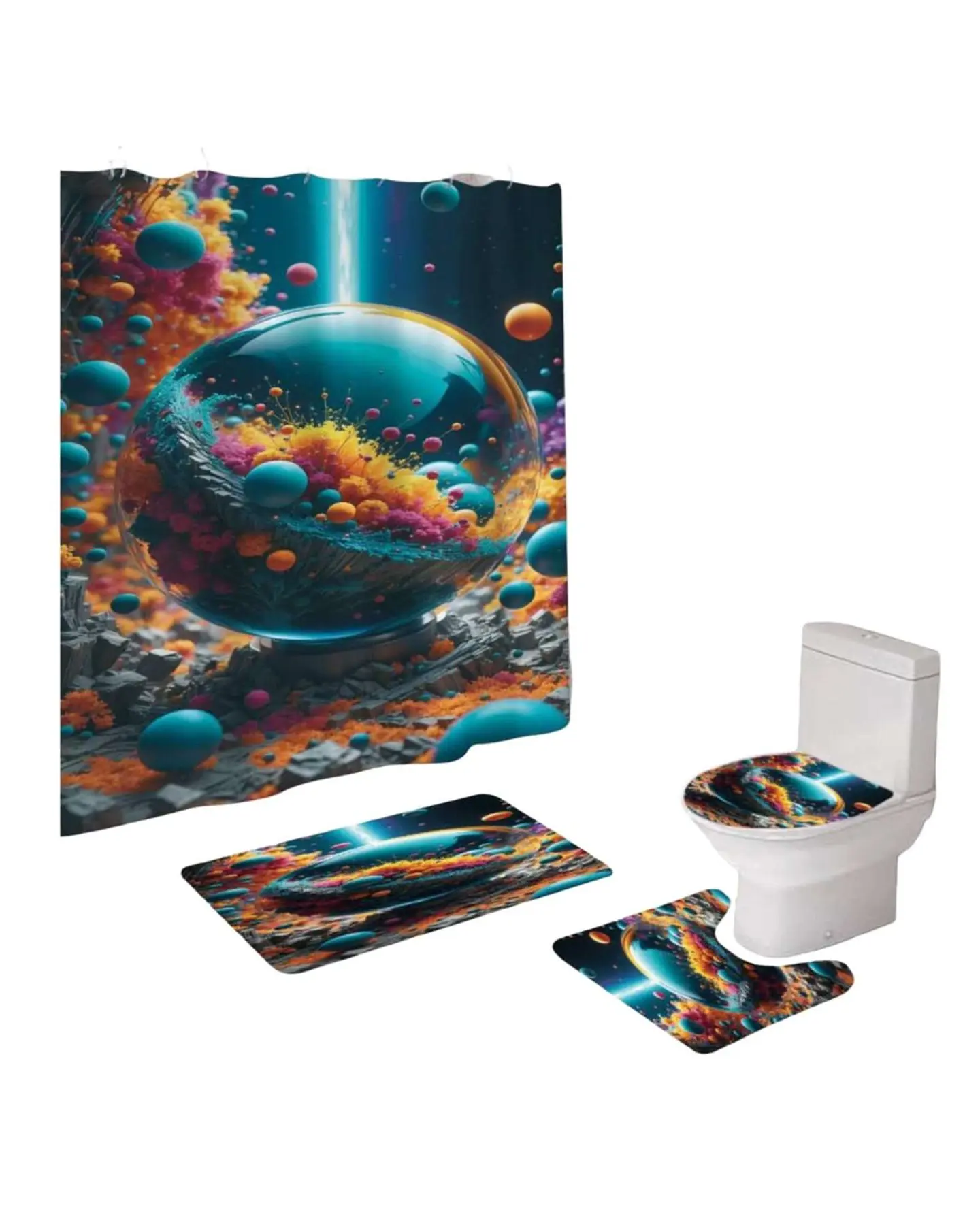 Juego 5 piezas con Cortina de baño de Tela Poliéster y  Forro de Ducha de Plástico 2
