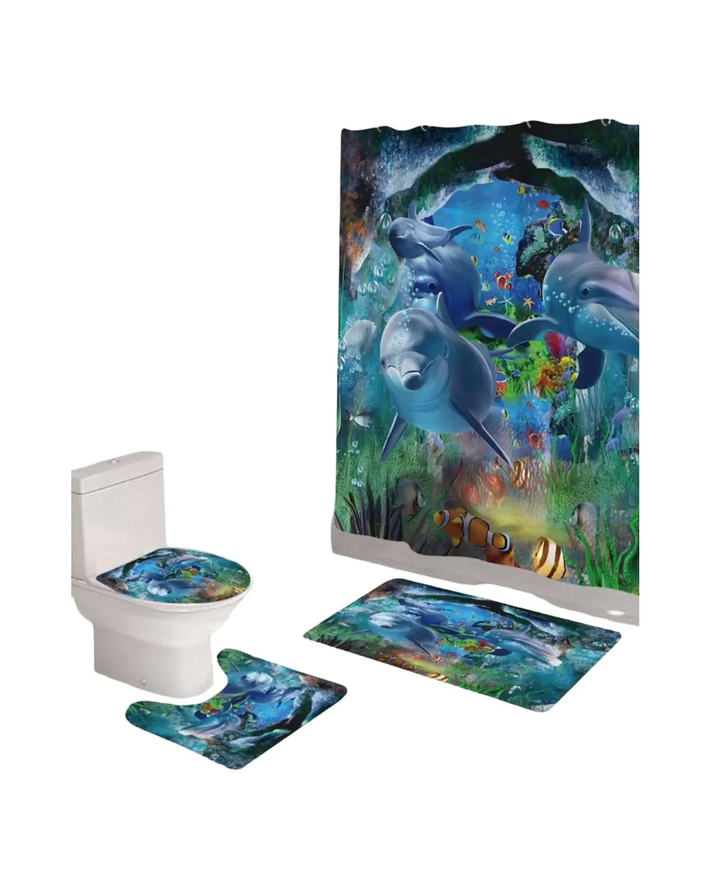 Juego 5 piezas con Cortina de baño de Tela Poliéster y  Forro de Ducha de Plástico 4