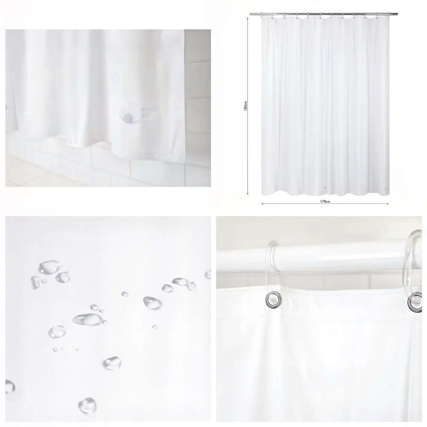 Juego 5 piezas con Cortina de baño de Tela Poliéster y  Forro de Ducha de Plástico 6