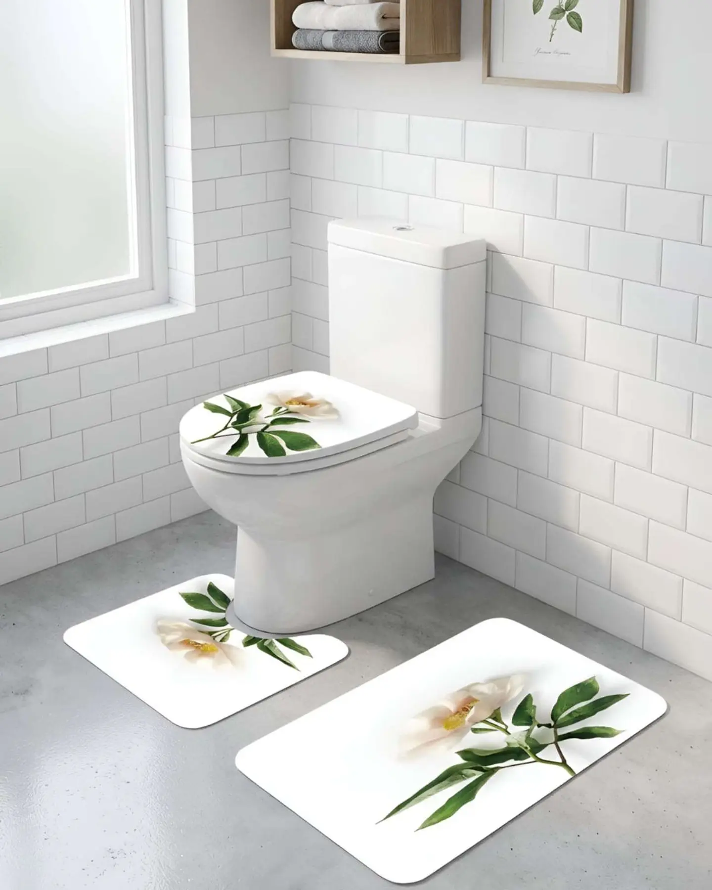 Juego 5 piezas con Cortina de baño de Tela Poliéster y  Forro de Ducha de Plástico 5