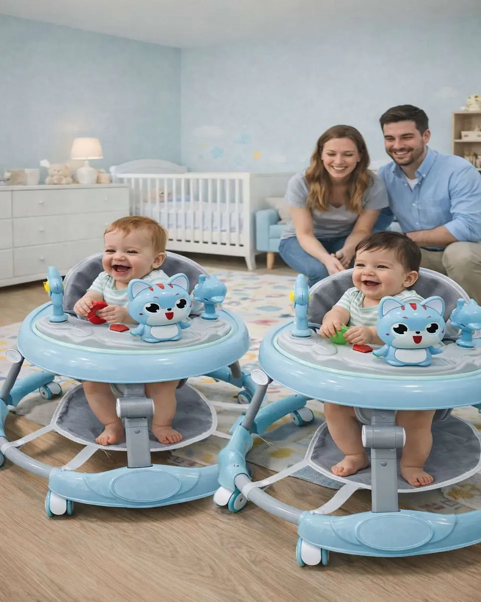 Pack 2 Andador de Bebe Gemelos con Juegos Interactivos - Seguridad y Diversion en sus Primeros Pasos Azul 2