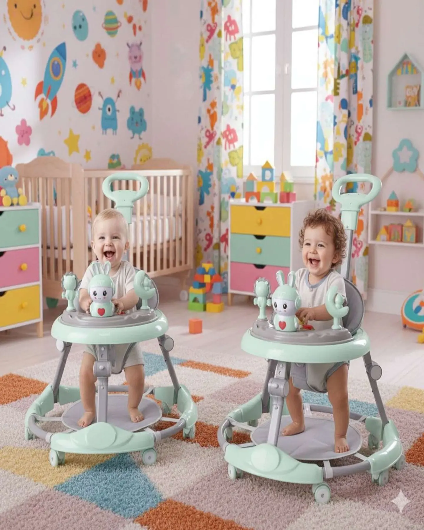 Pack 2 Andador de Bebe Gemelos con Juegos Interactivos - Seguridad y Diversion en sus Primeros Pasos Verde Menta 1
