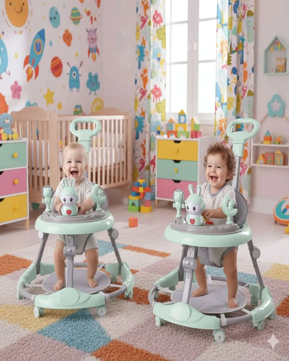 Pack 2 Andador de Bebe Gemelos con Juegos Interactivos - Seguridad y Diversion en sus Primeros Pasos Verde Menta 1