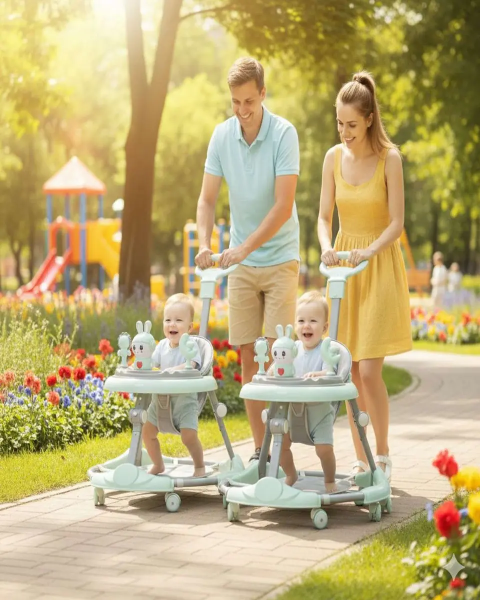 Pack 2 Andador de Bebe Gemelos con Juegos Interactivos - Seguridad y Diversion en sus Primeros Pasos Verde Menta 2