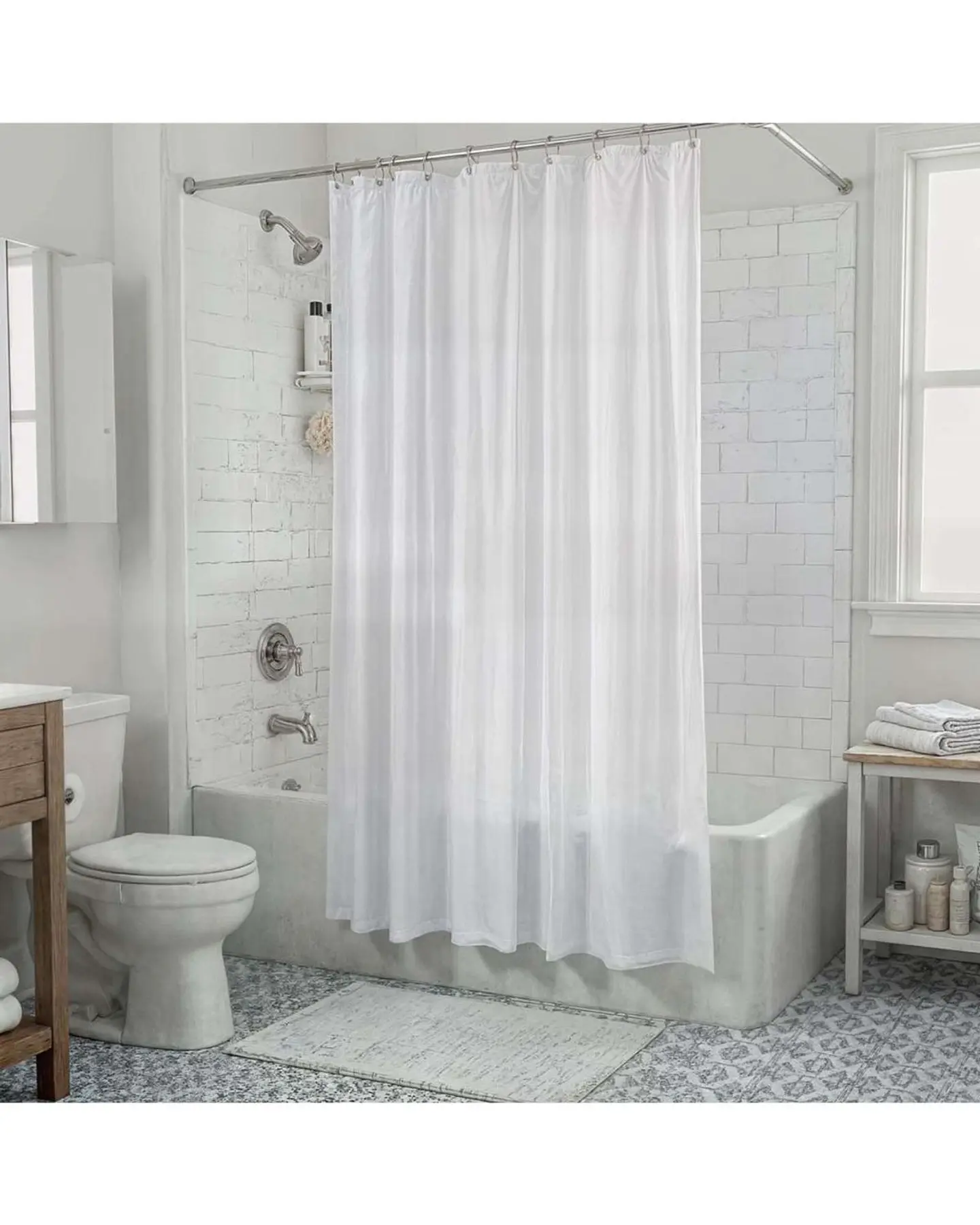 Cortina de Baño Tela Género + Forro Impermeable 6