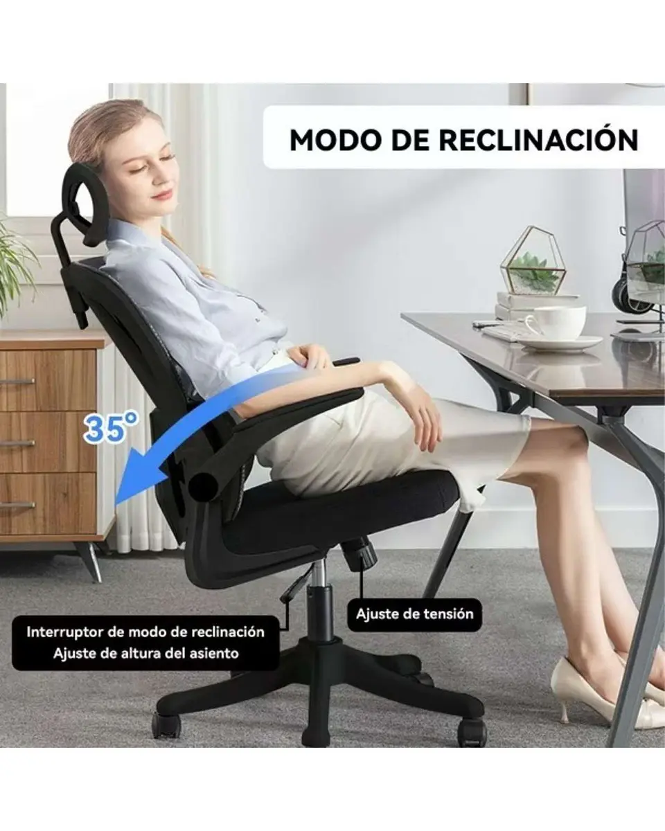 Silla Ergonómica Pro Máximo Confort con Apoyacabeza Ajustable Negra 4