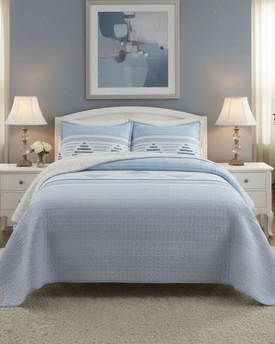 Cubrecama Quilt Con Sherpa Plaza y Media Diseño Elegante 180x230cm 3