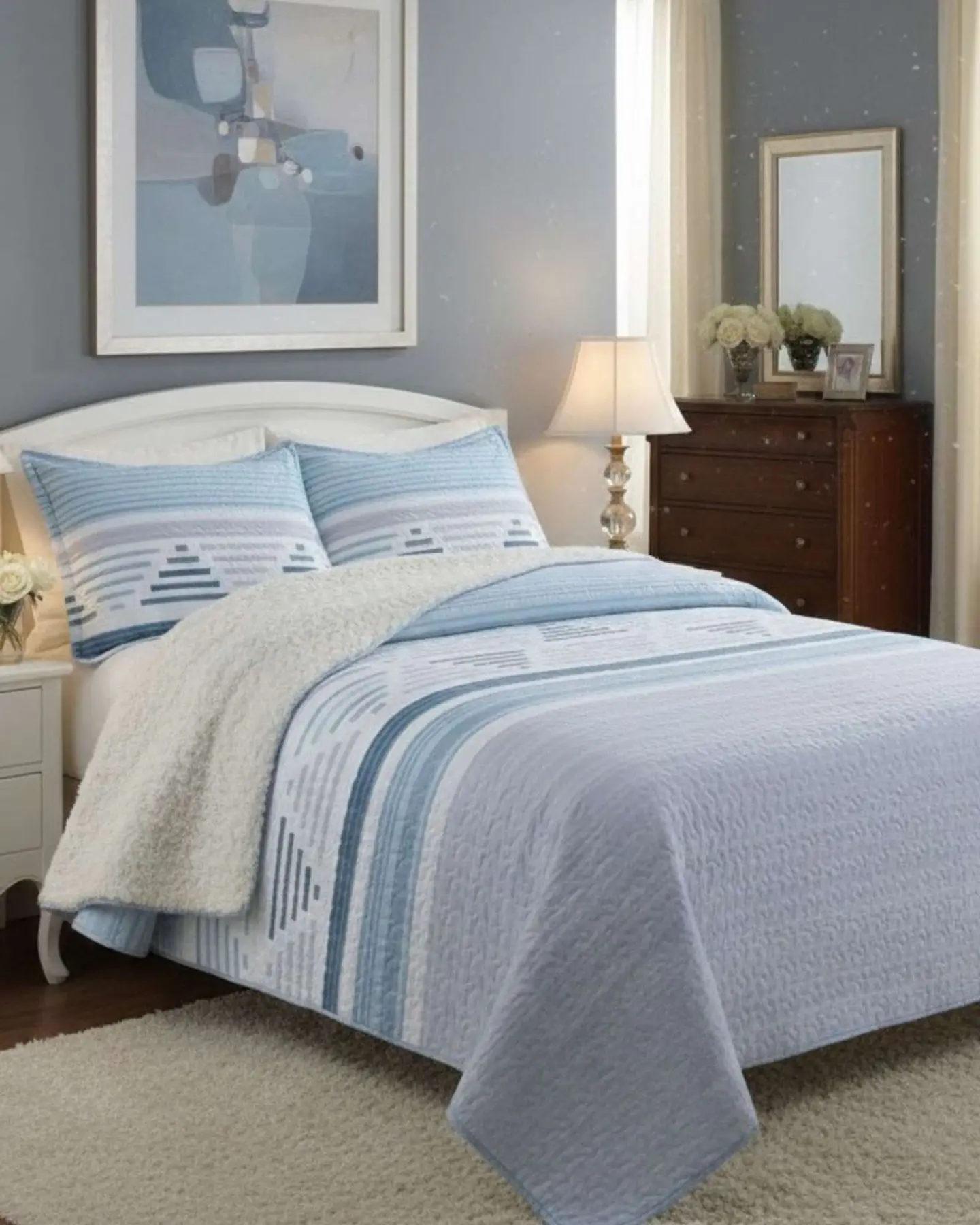 Cubrecama Quilt Con Sherpa Plaza y Media Diseño Elegante 180x230cm 4