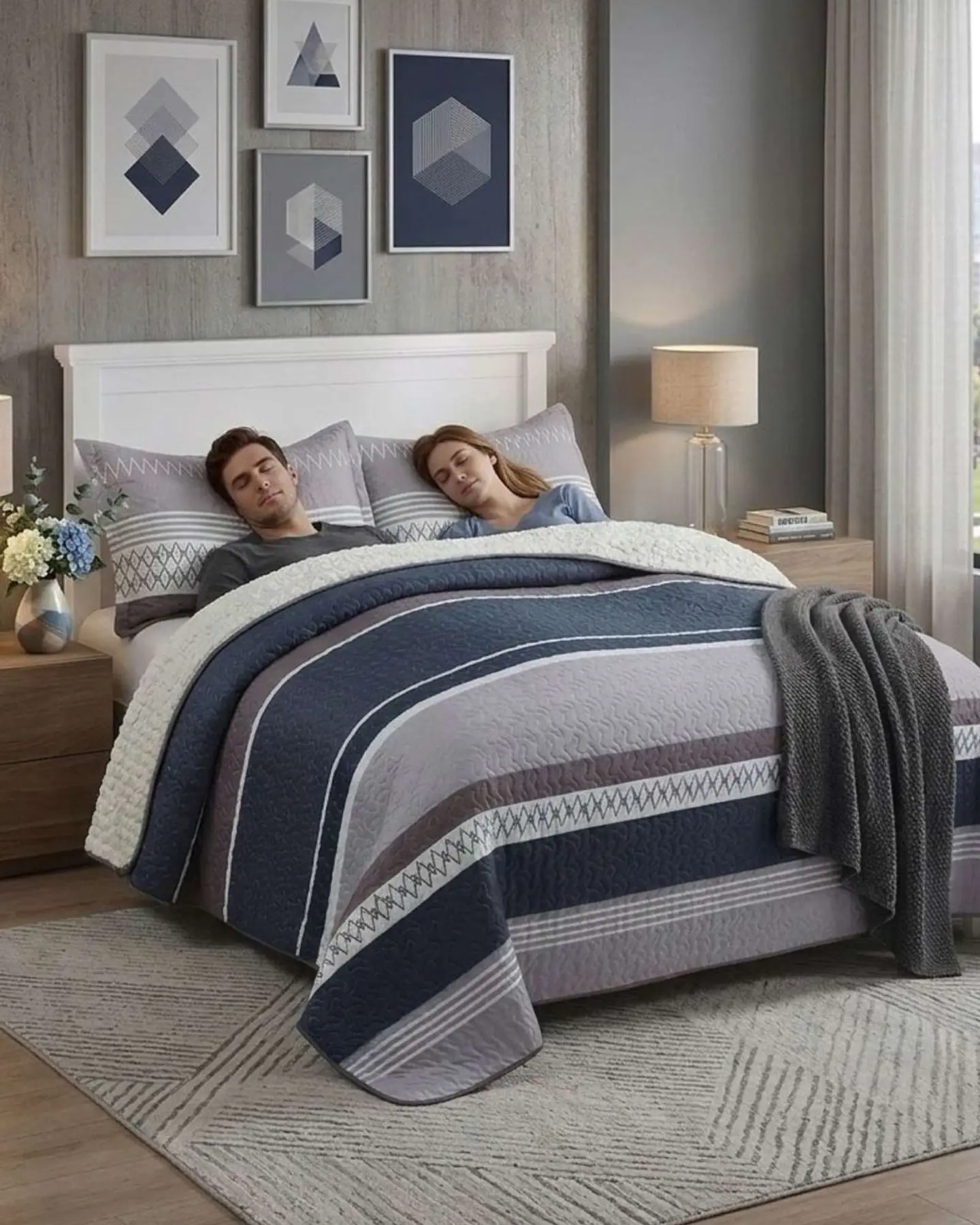 Cubrecama Quilt Con Sherpa Plaza y Media Diseño Elegante 180x230cm 1