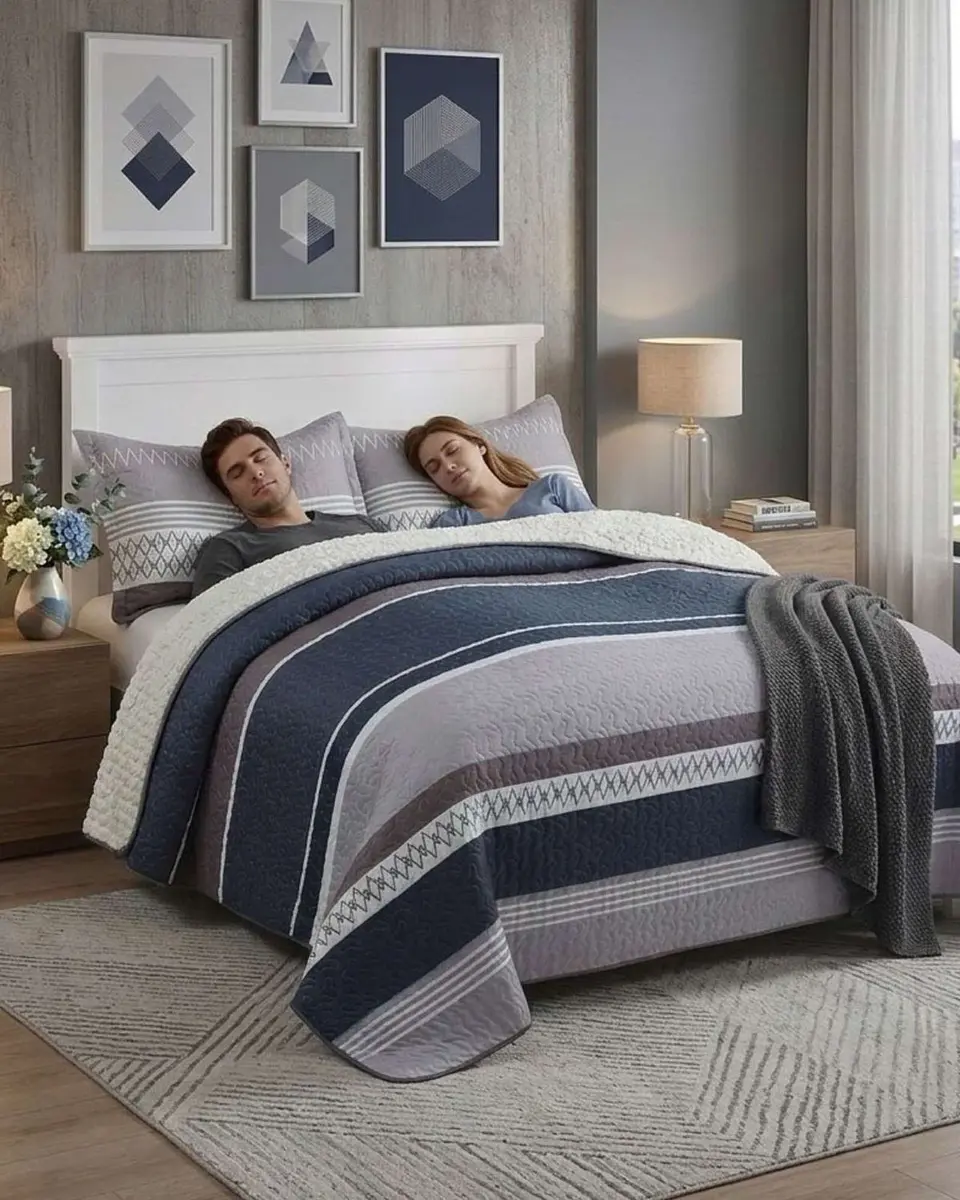 Cubrecama Quilt Con Sherpa Plaza y Media Diseño Elegante 180x230cm 1