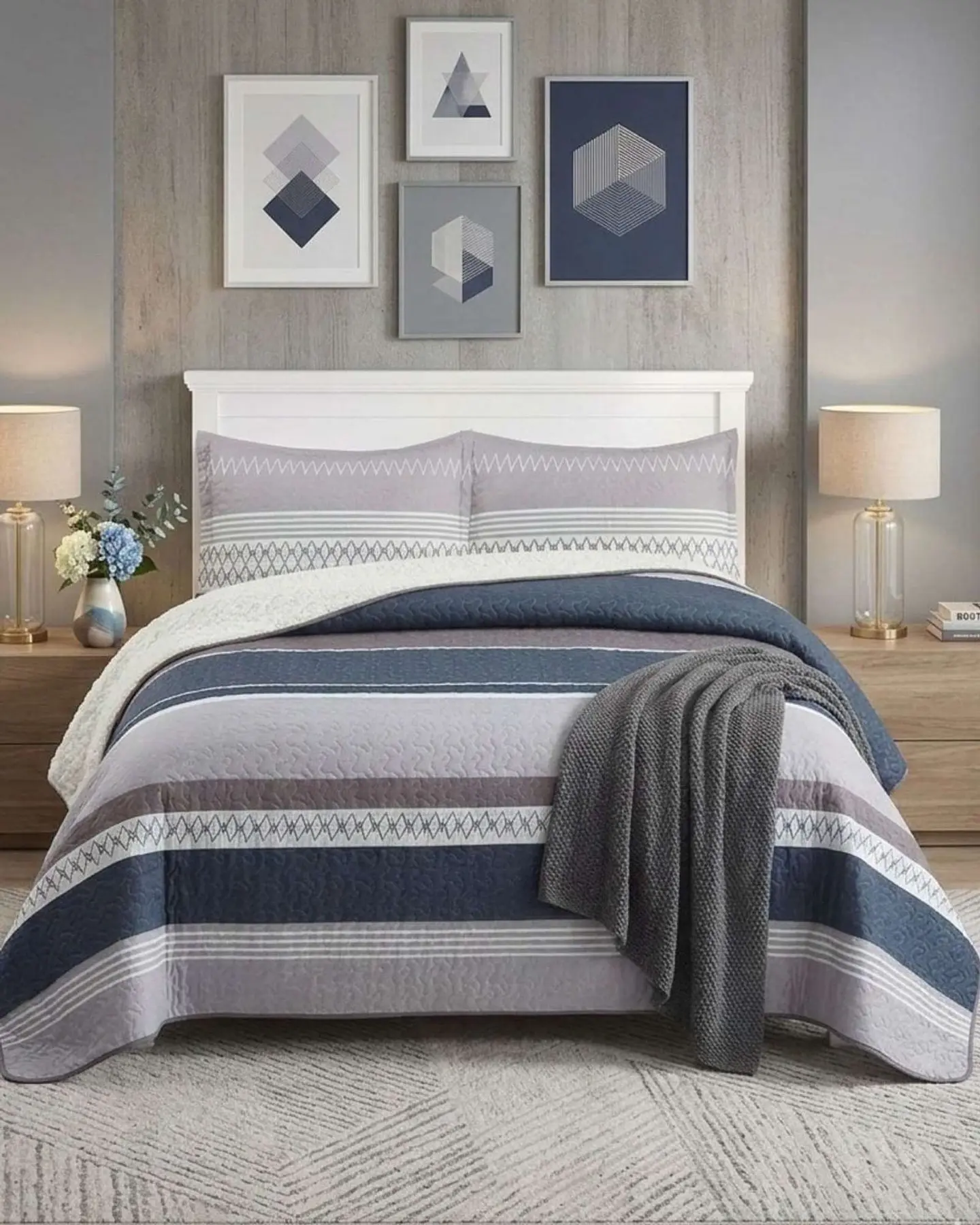 Cubrecama Quilt Con Sherpa Plaza y Media Diseño Elegante 180x230cm 3