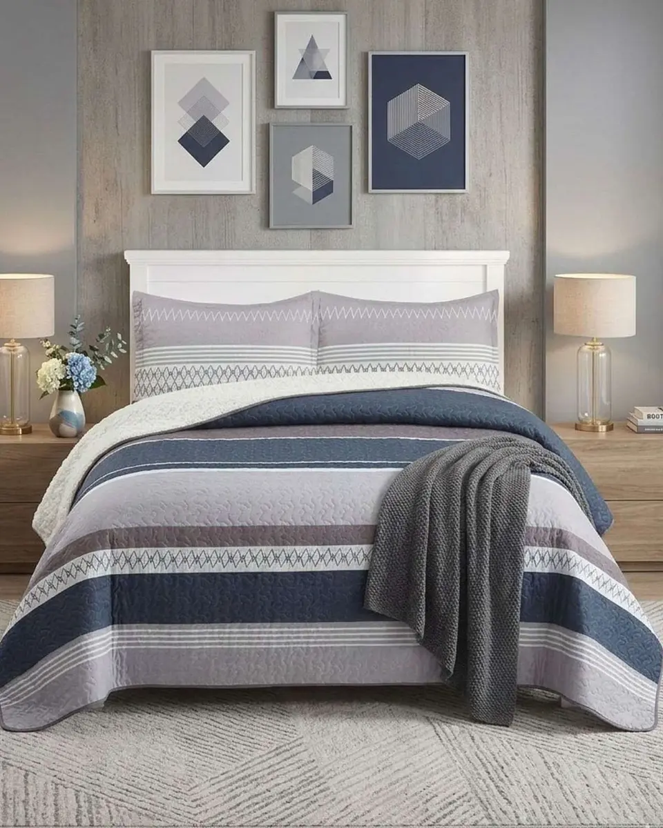 Cubrecama Quilt Con Sherpa Plaza y Media Diseño Elegante 180x230cm 3