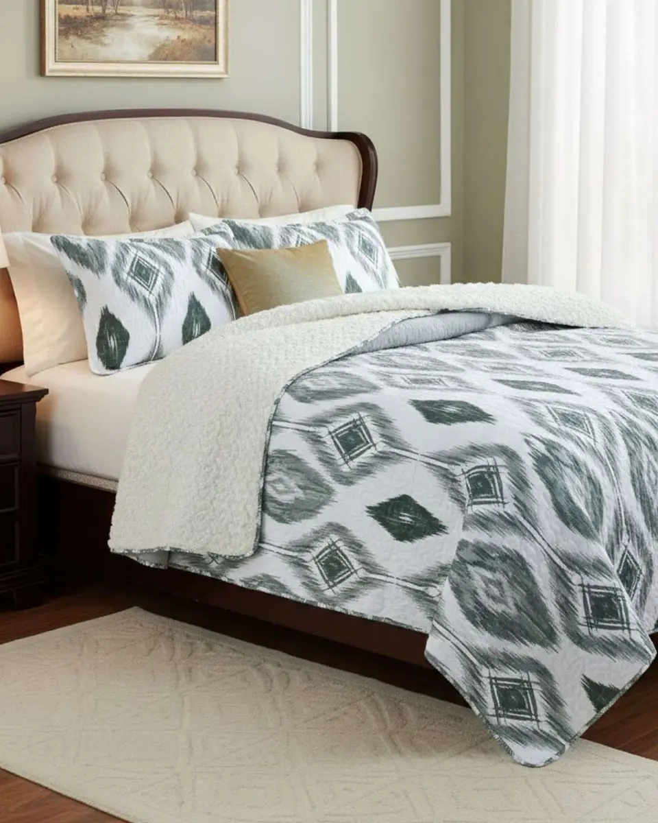 Cubrecama Quilt Con Sherpa Plaza y Media Diseño Elegante 180x230cm 2